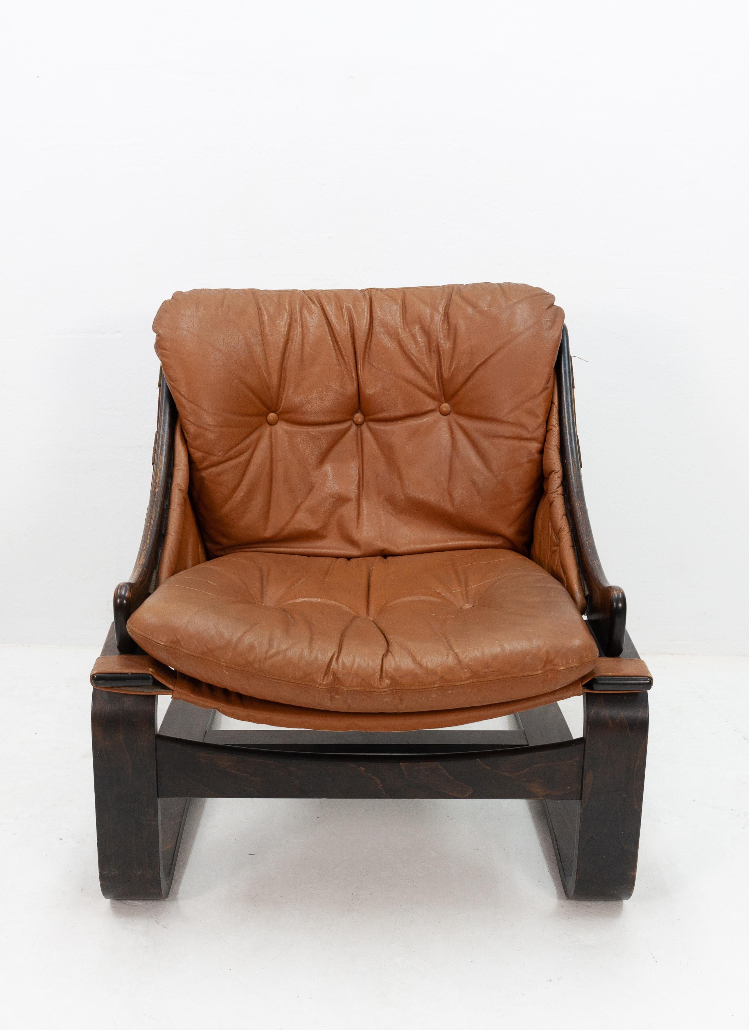 Attributed Arne Norell Leather Lounge Chair In Good Condition In Den Haag, NL