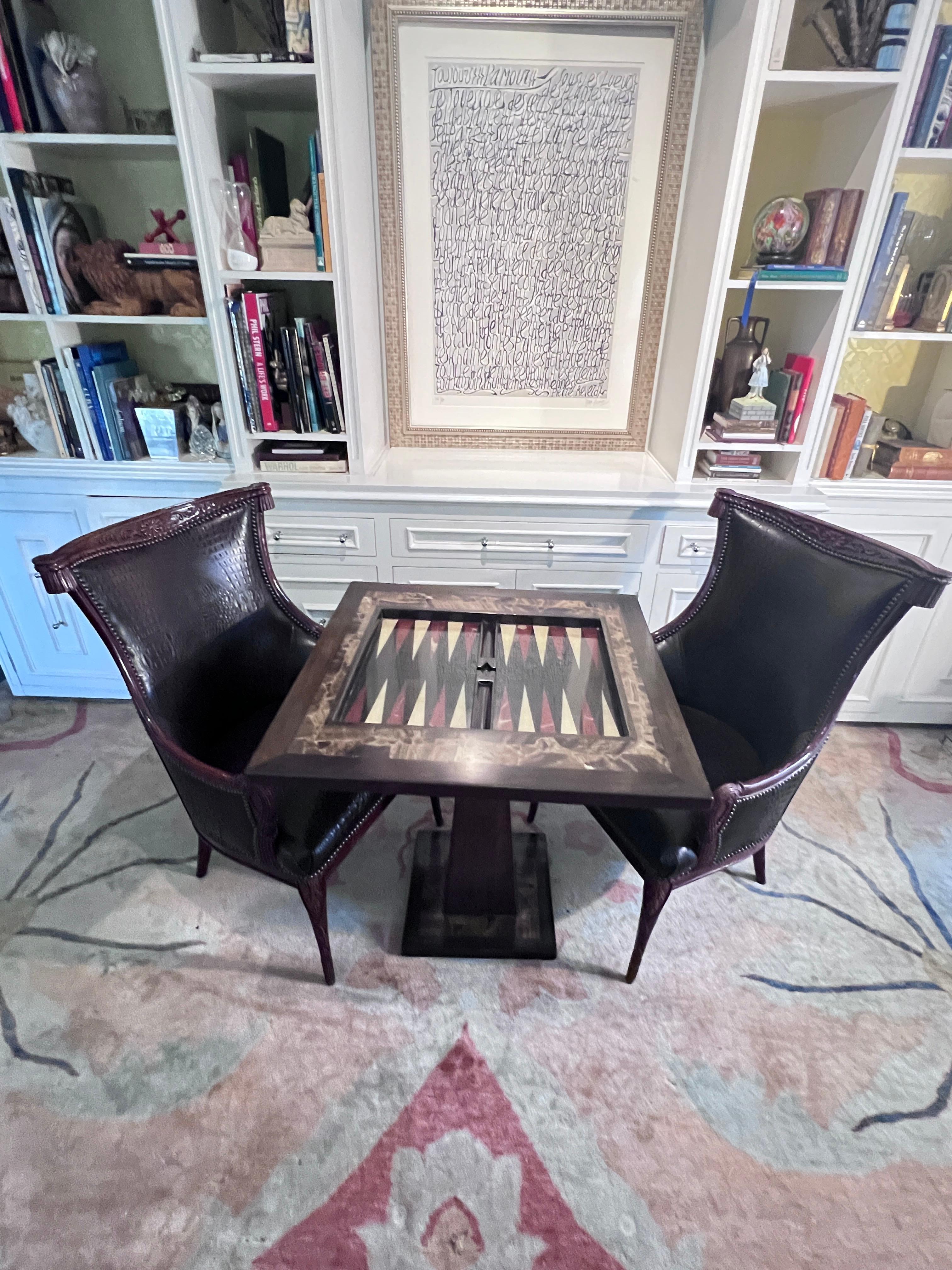 Attributed Arturo Pani Onyx Walnut Game Table with Chess Checkers and Backgammon For Sale 3