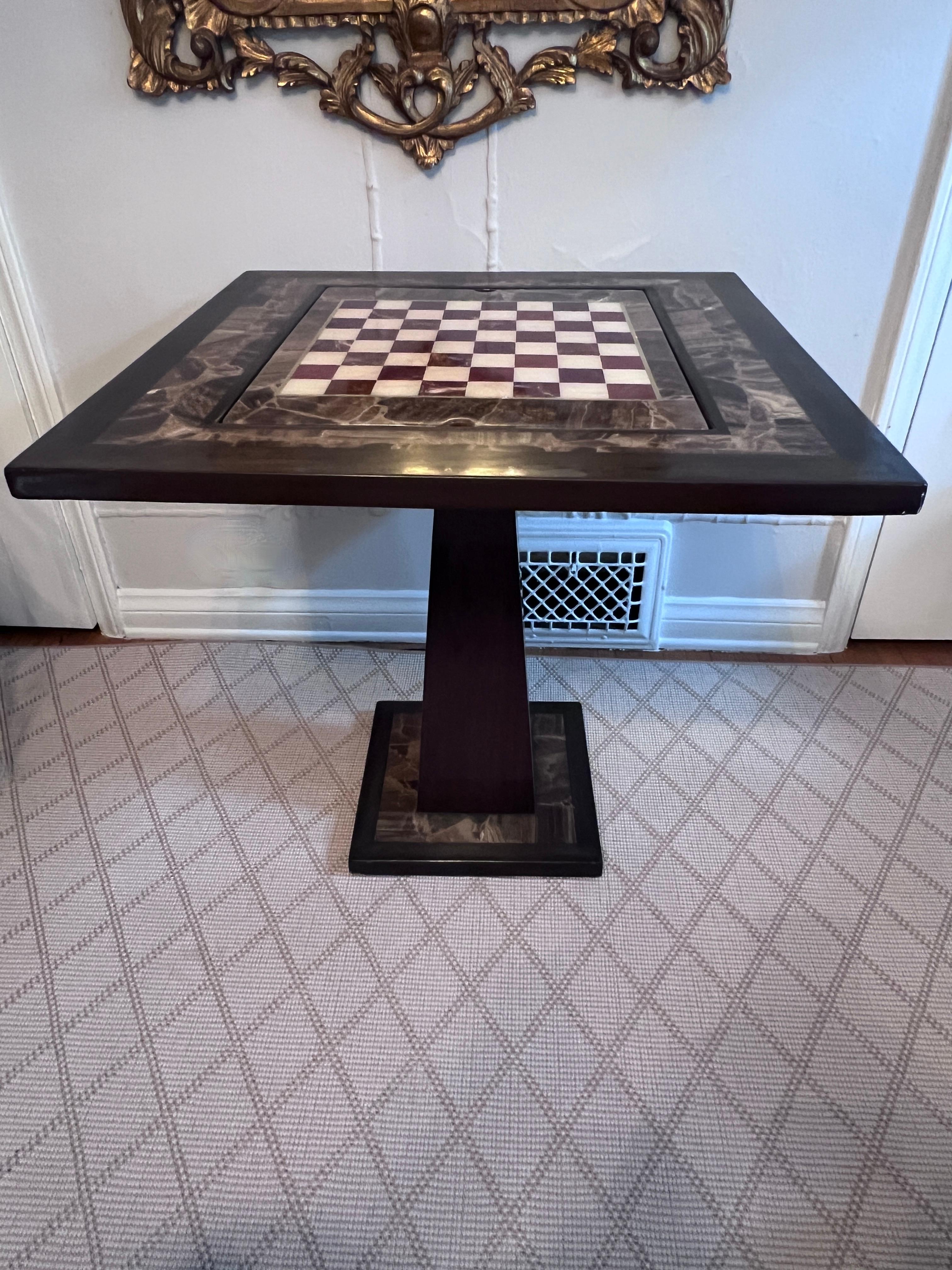 Mid-Century Modern Attributed Arturo Pani Onyx Walnut Game Table with Chess Checkers and Backgammon For Sale