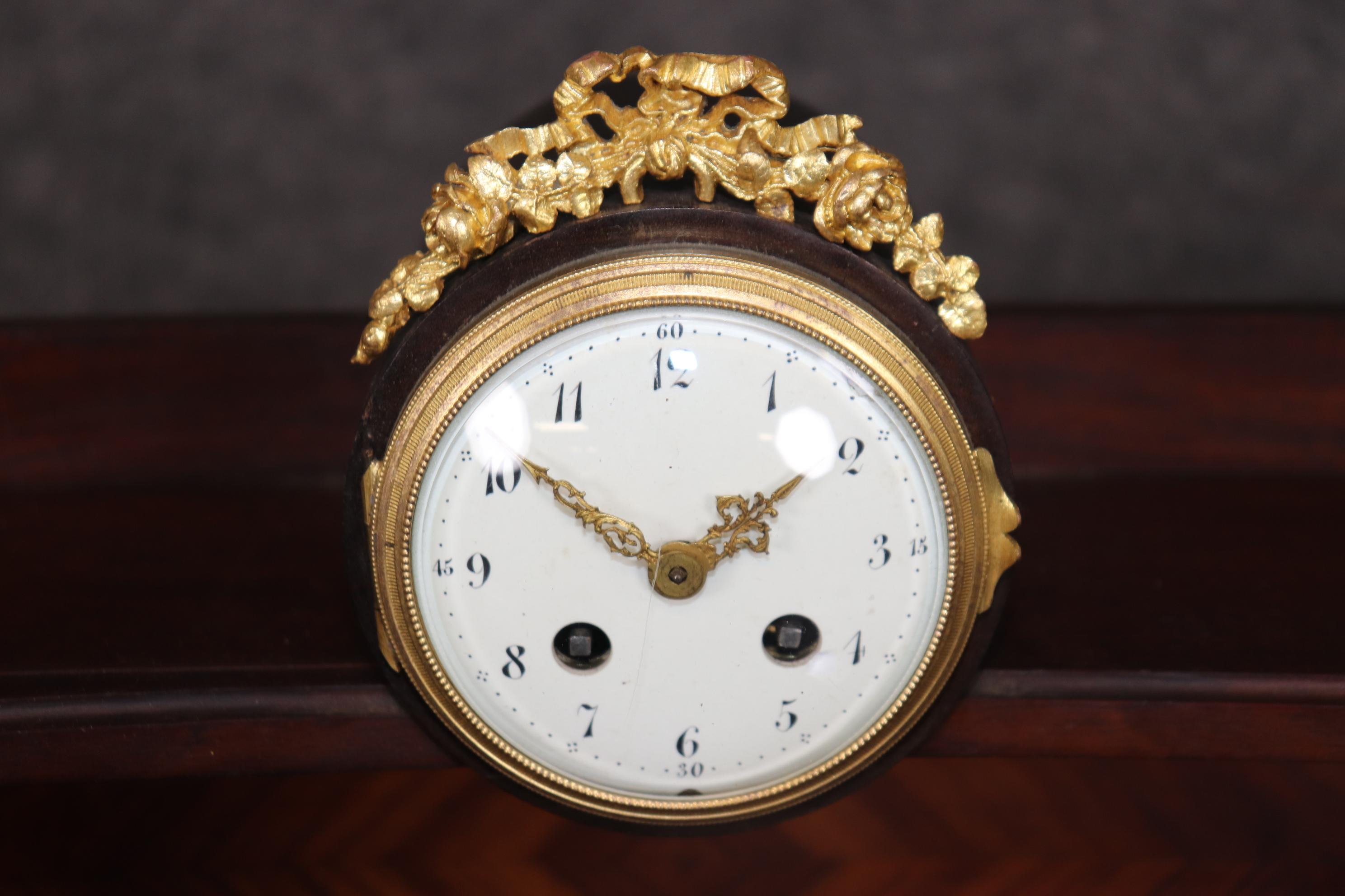 Bronze Attributed Francoise Linke French Louis XVI Leather Top Rosewood Desk with Clock