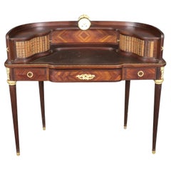 Attributed Francoise Linke French Louis XVI Leather Top Rosewood Desk with Clock