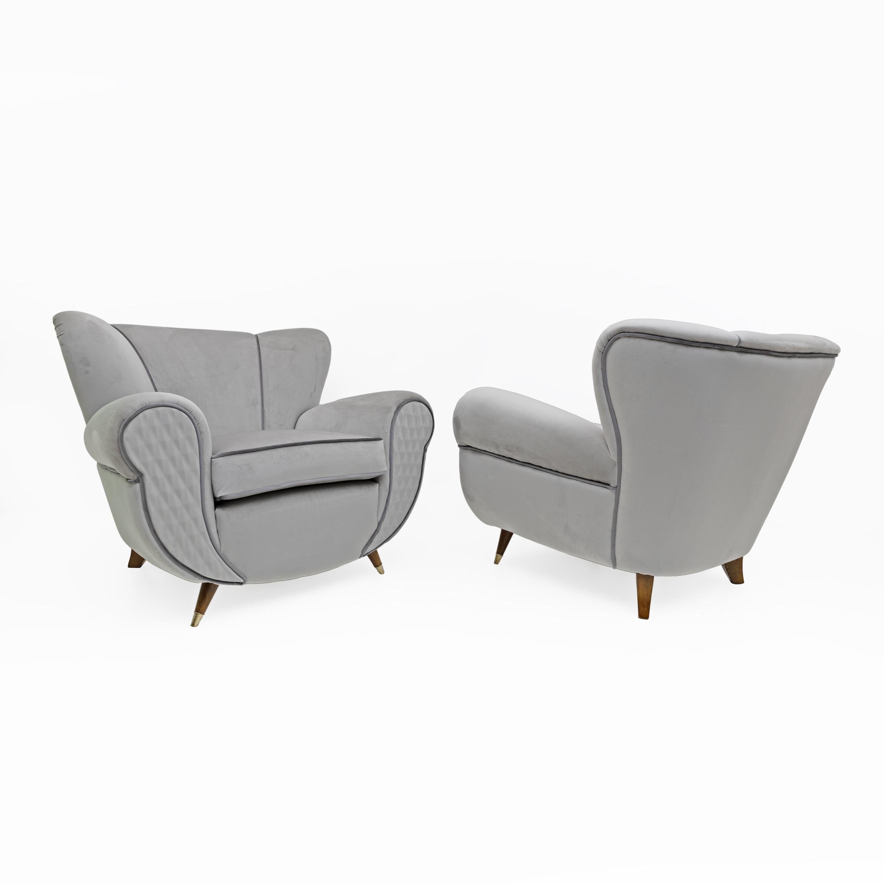 Fauteuils en velours italiens Art déco attribués à Guglielmo Ulrich, années 1940, paire en vente 4