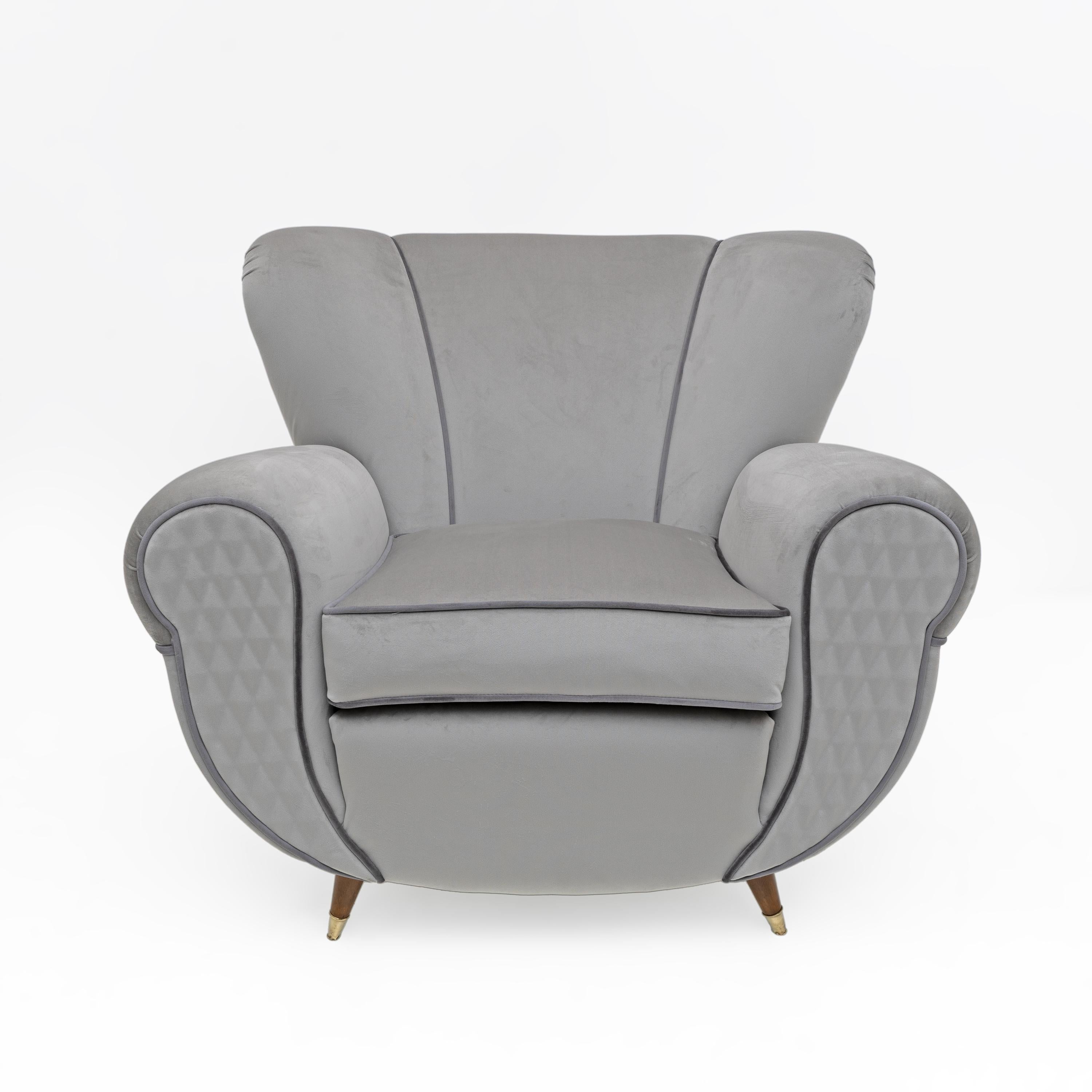 Italian Fauteuils en velours italiens Art déco attribués à Guglielmo Ulrich, années 1940, paire en vente
