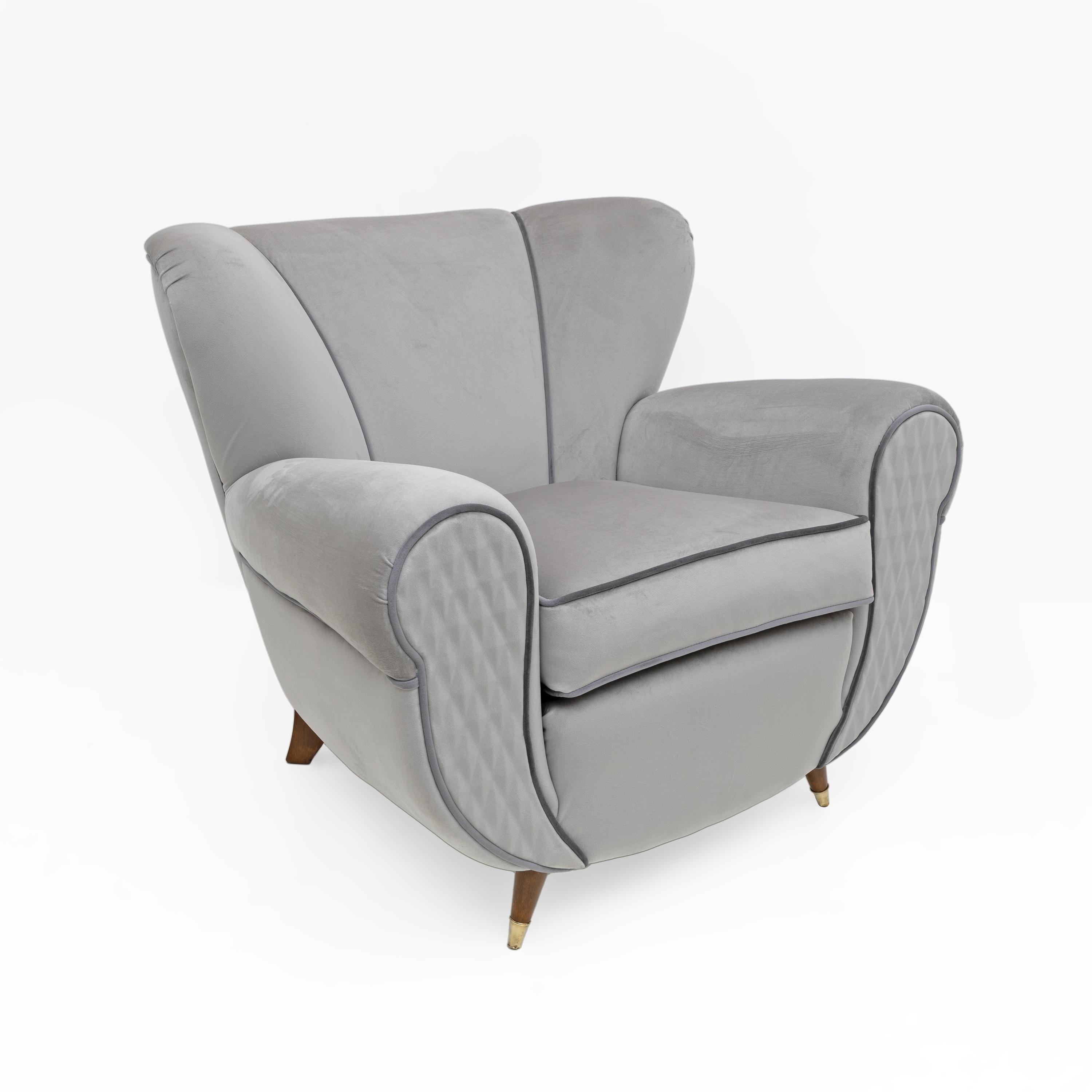 Mid-20th Century Fauteuils en velours italiens Art déco attribués à Guglielmo Ulrich, années 1940, paire en vente