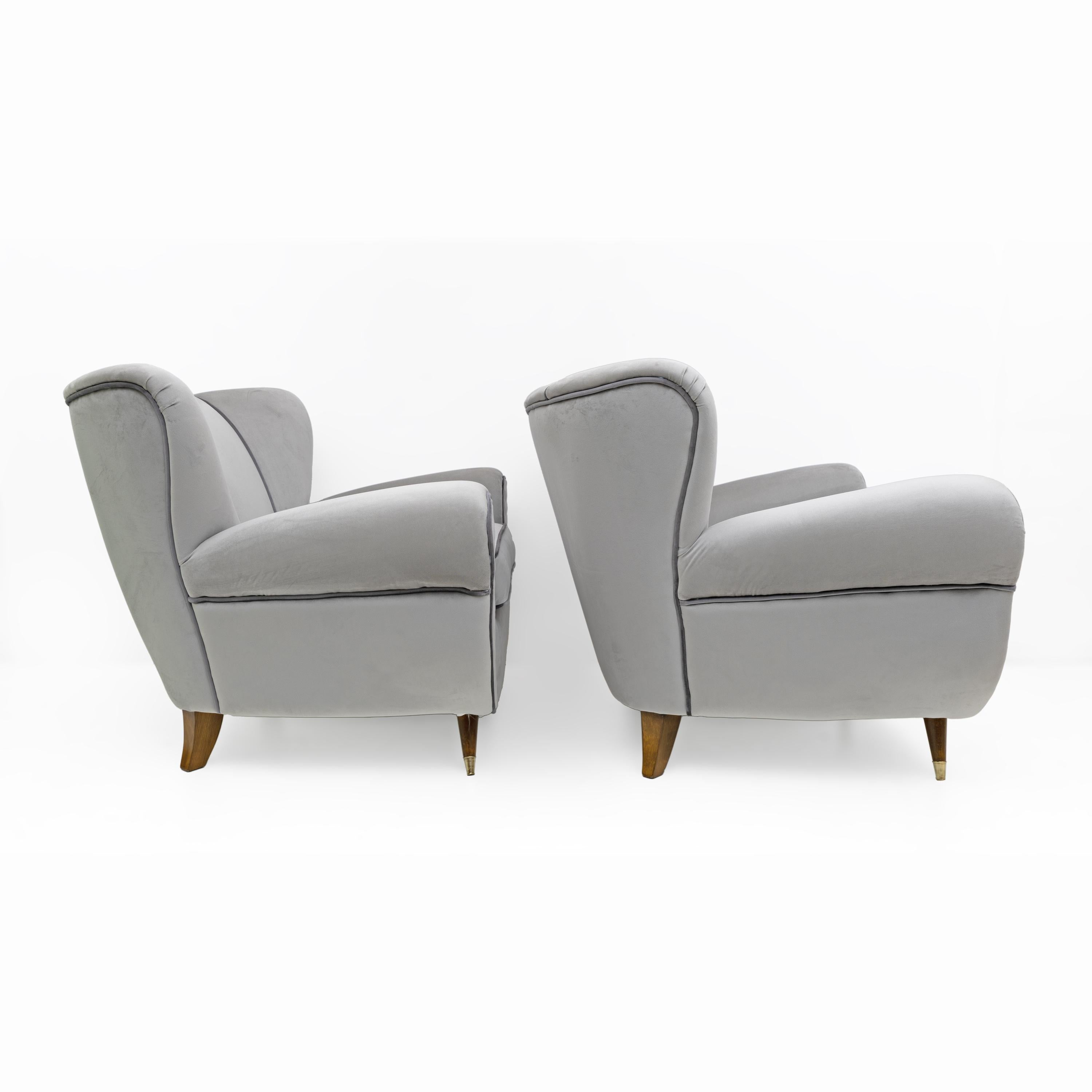 Fauteuils en velours italiens Art déco attribués à Guglielmo Ulrich, années 1940, paire en vente 1