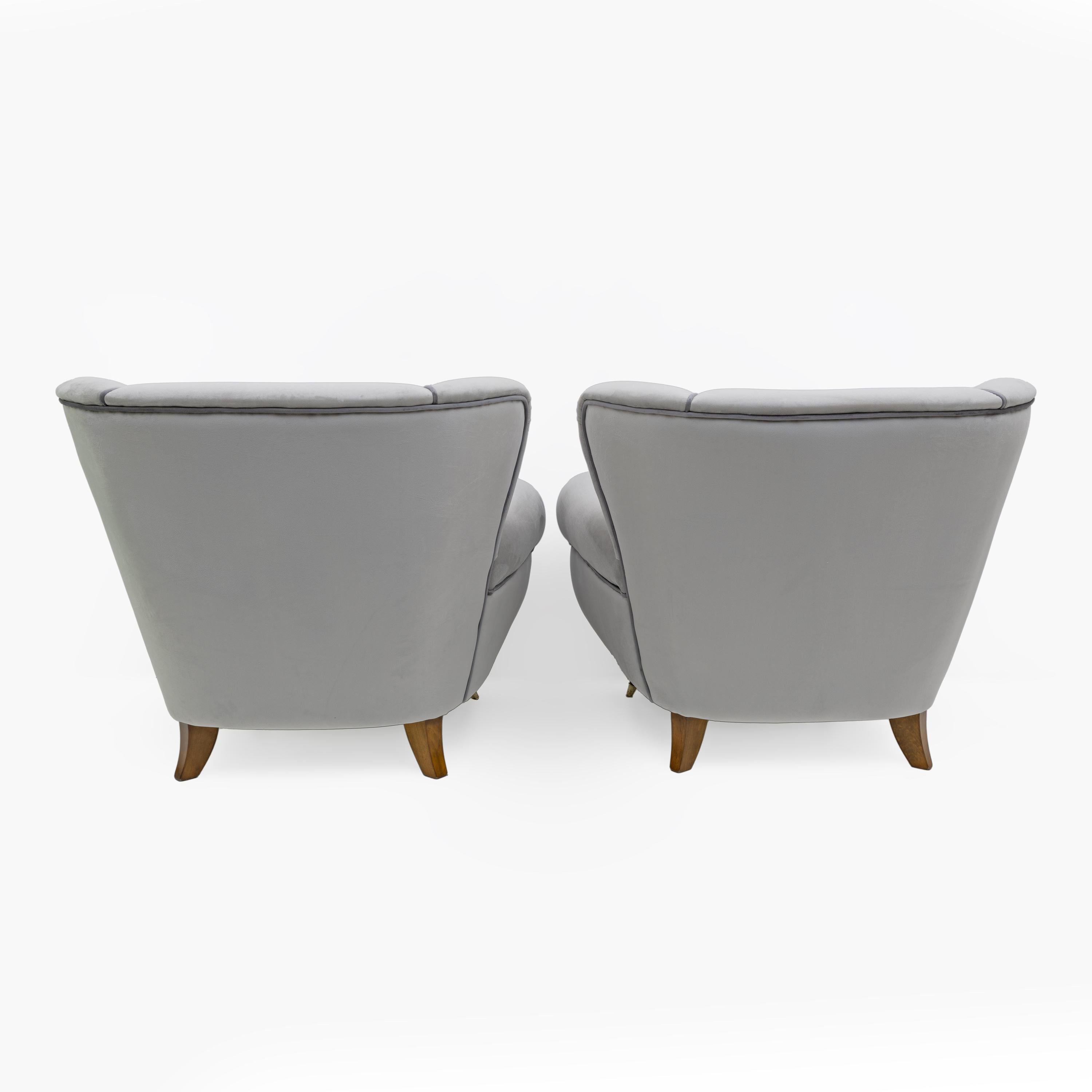 Fauteuils en velours italiens Art déco attribués à Guglielmo Ulrich, années 1940, paire en vente 2