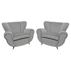 Attributed Guglielmo Ulrich Art Deco Italian Velvet Armchairs, 1940s, Pair