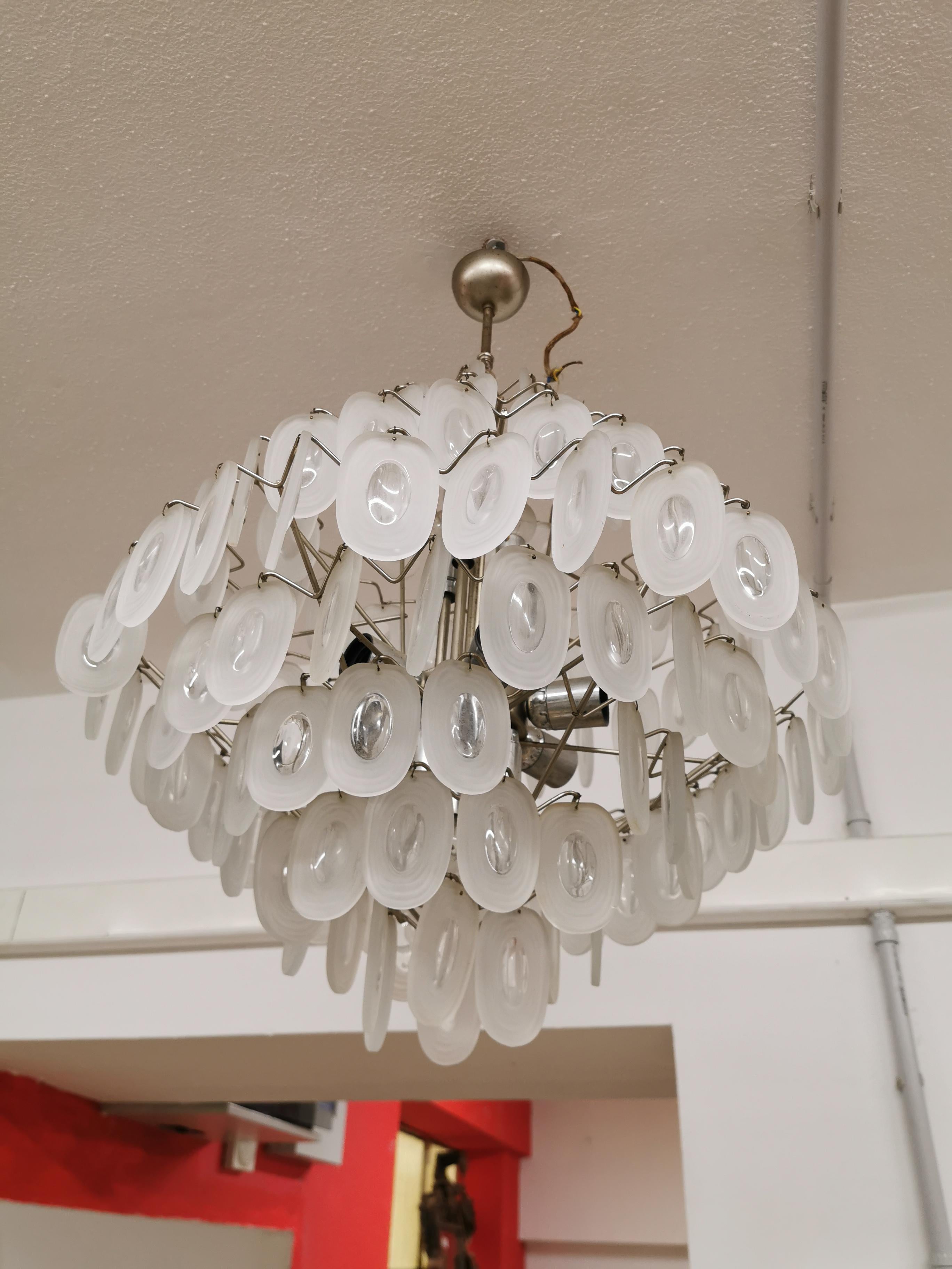 Mid-Century Modern Attributed J. T. Kalmar Large Chandelier in Structured Glass For Sale