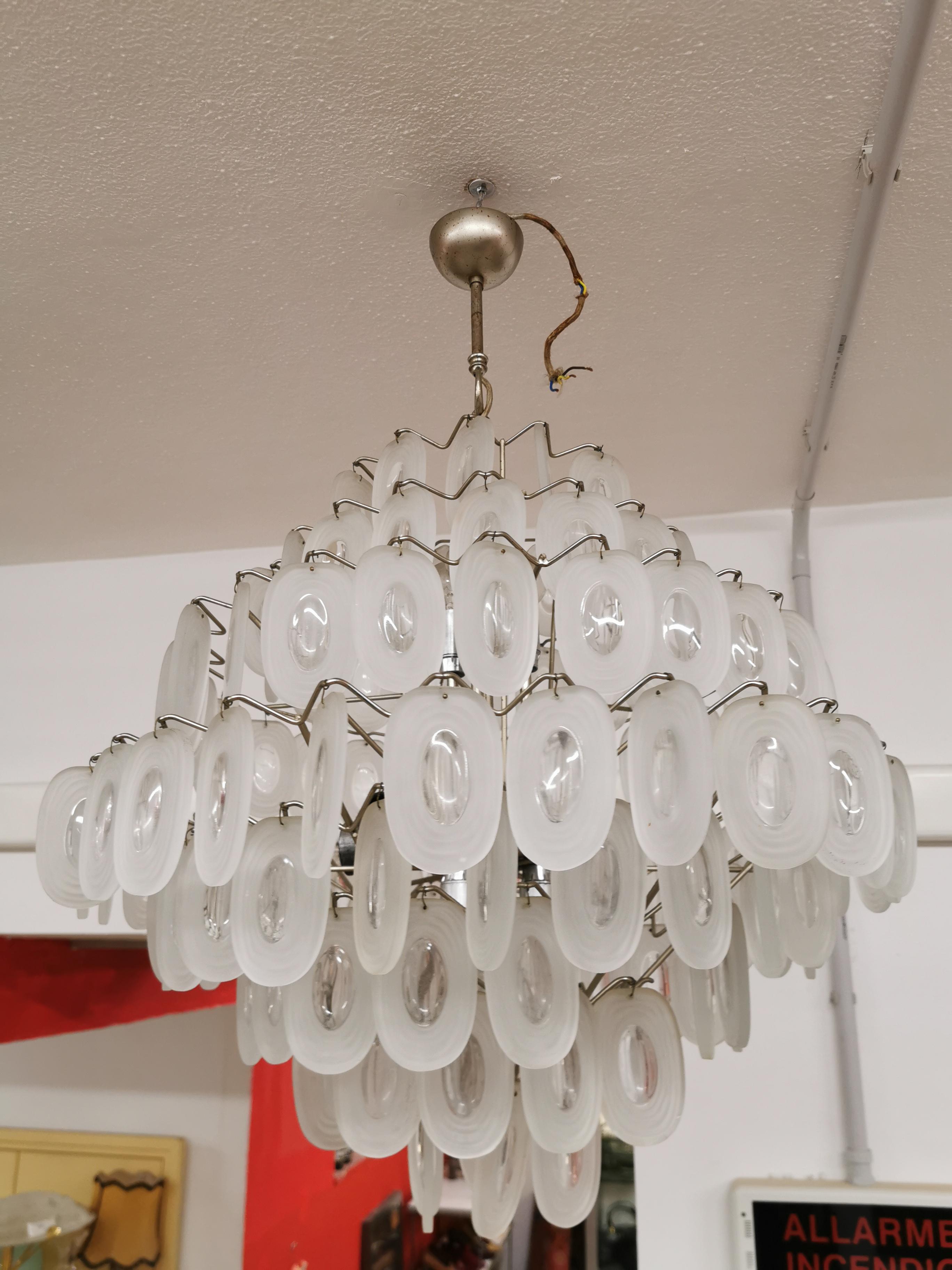 Austrian Attributed J. T. Kalmar Large Chandelier in Structured Glass For Sale
