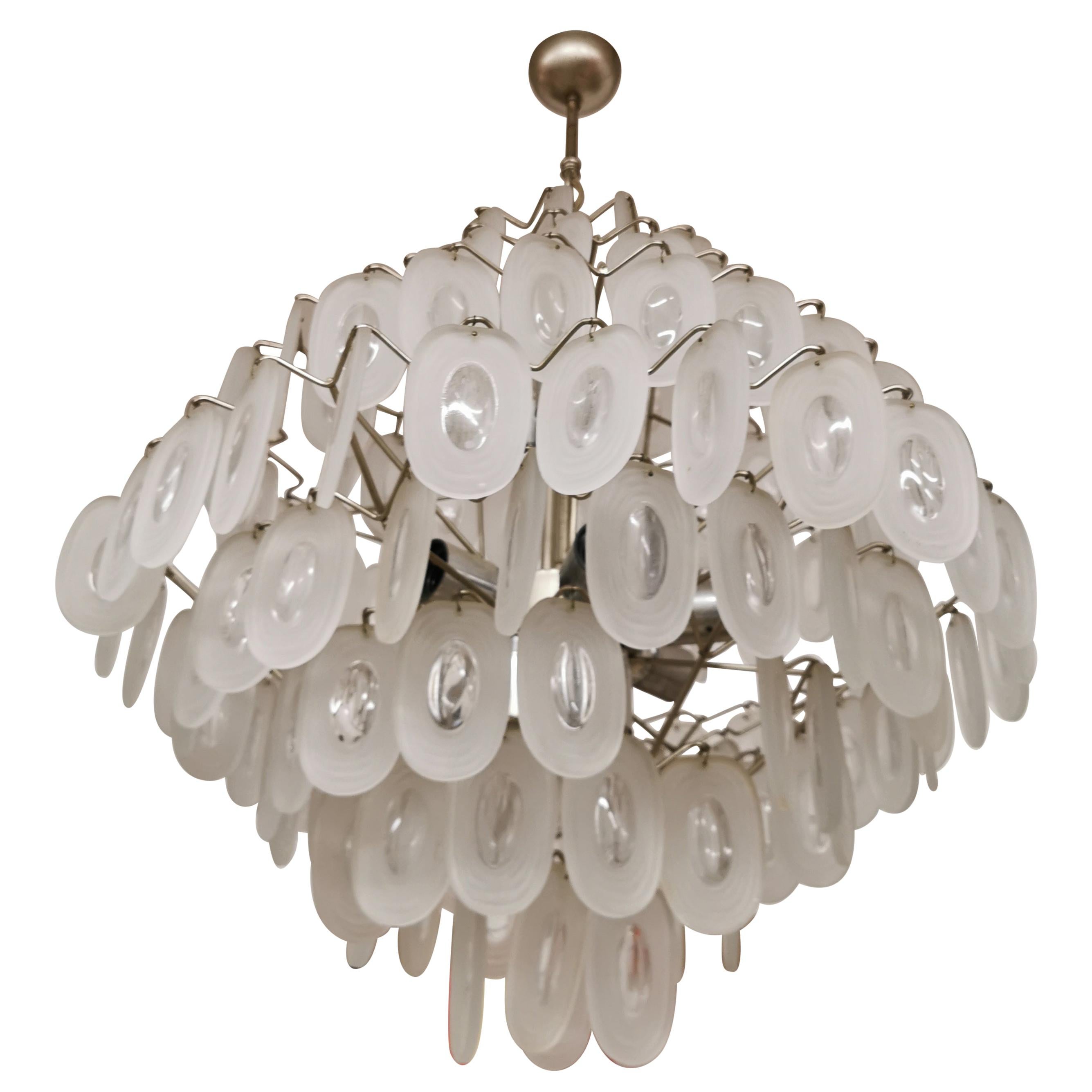 Attributed J. T. Kalmar Large Chandelier in Structured Glass For Sale