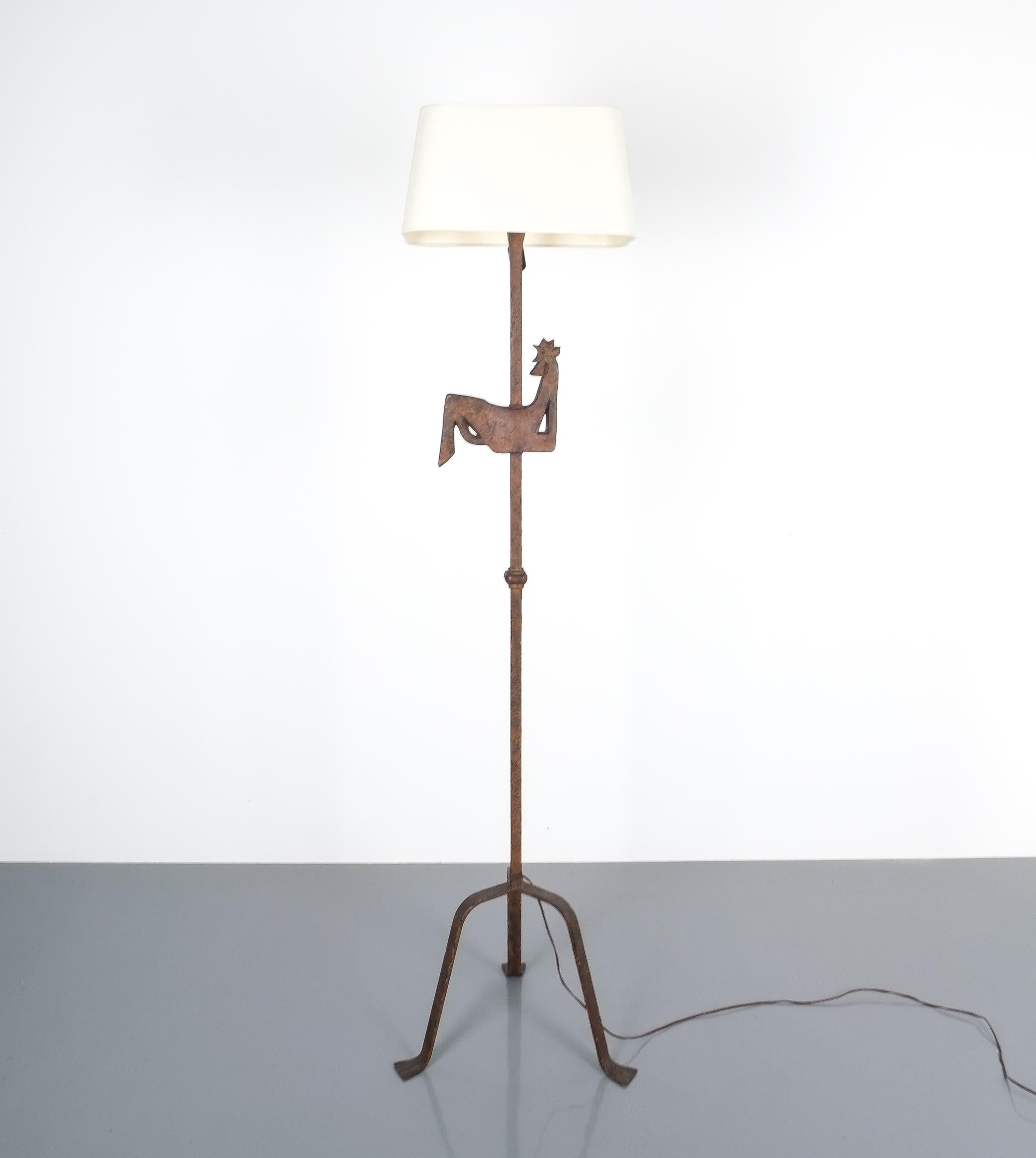Attributed Jean Touret Atelier Marolles Wrought Iron Floor Lamp, France 2
