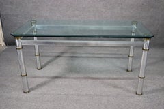 Attributed John Vesey Brass and Glass Metal Dining Table with Beveled Glass Top