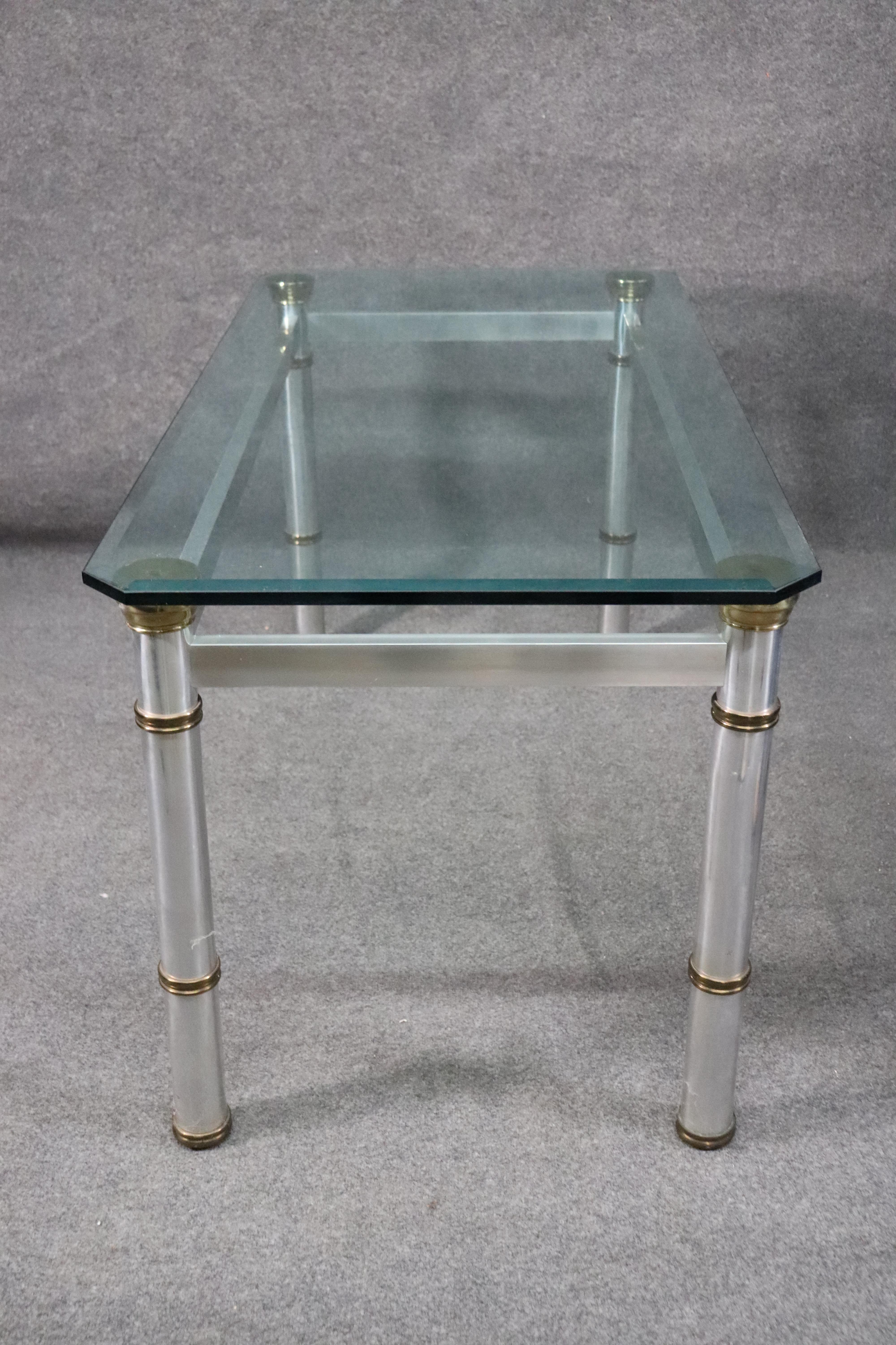Attributed John Vesey Brass and Glass Metal Dining Table with Beveled Glass Top In Good Condition For Sale In Swedesboro, NJ