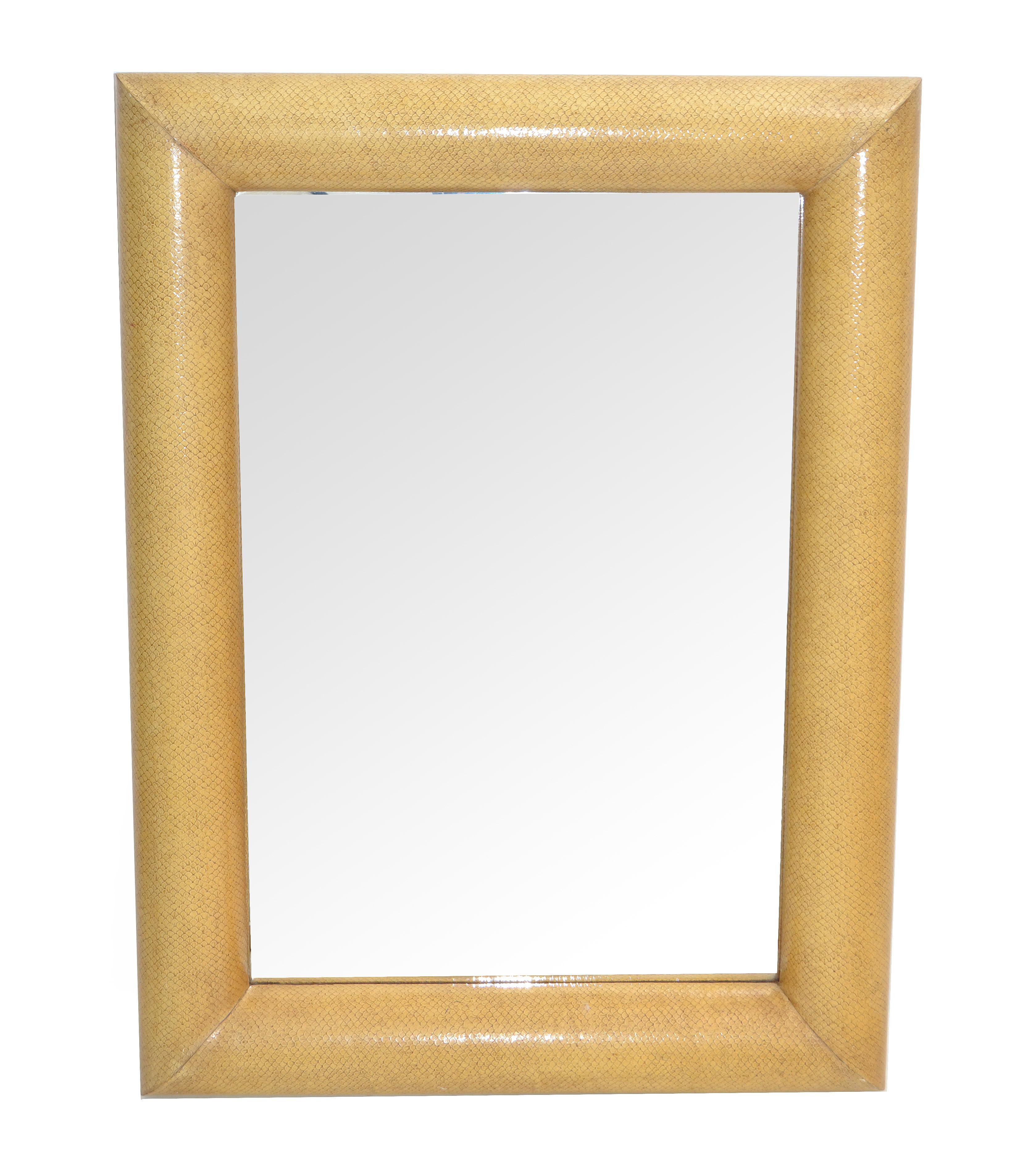 Attributed Karl Springer Rectangular Wall Mirror Snakeskin Mid-Century Modern 70 In Good Condition For Sale In Miami, FL