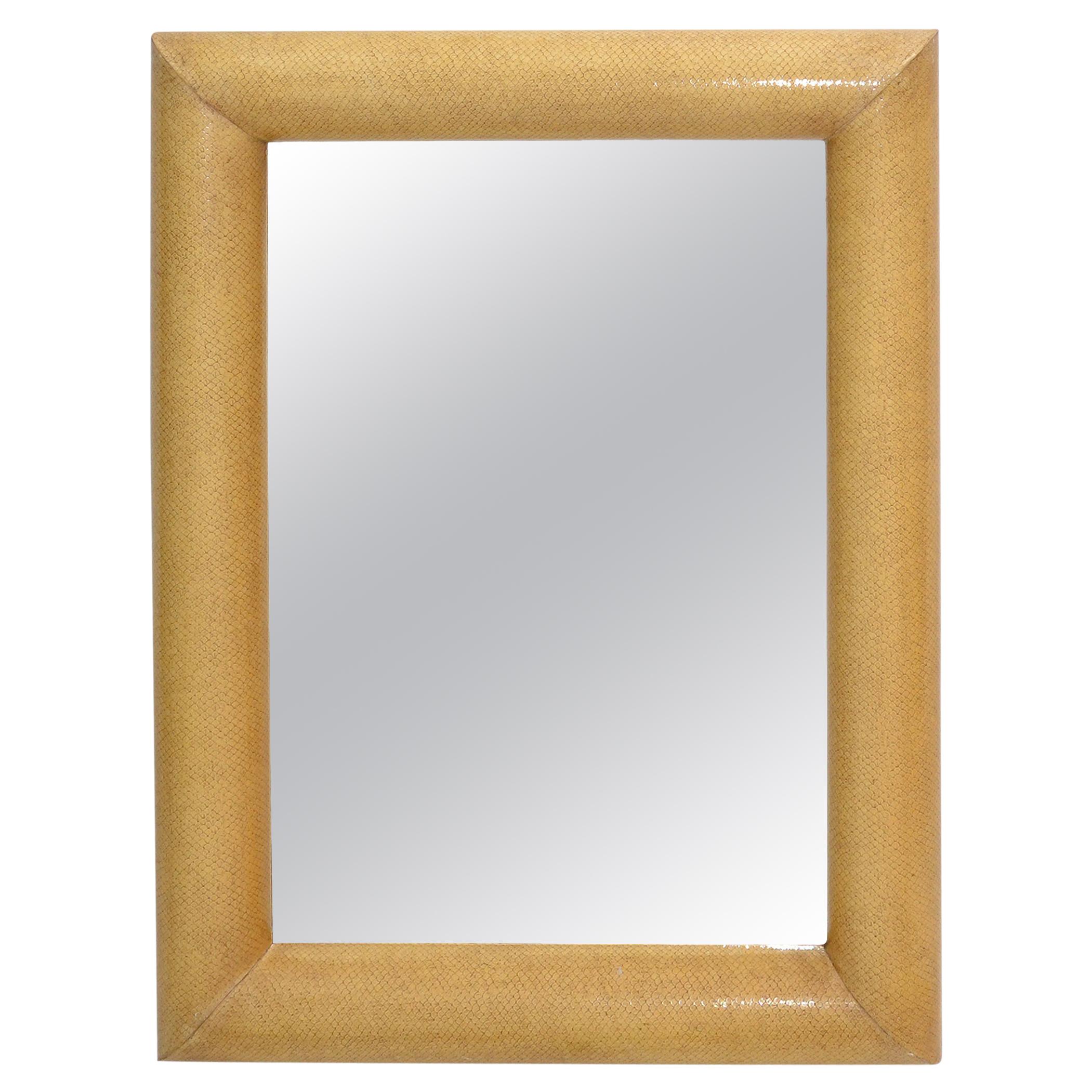 Attributed Karl Springer Rectangular Wall Mirror Snakeskin Mid-Century Modern 70 For Sale