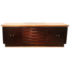 Attribution Osvaldo Borsani Sideboard Cabinet Wood Pink Glass, 1930