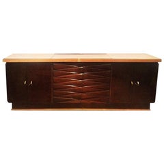 Attributed Osvaldo Borsani Sideboard Cabinet Wood Pink Glass Fontana Arte, 1930