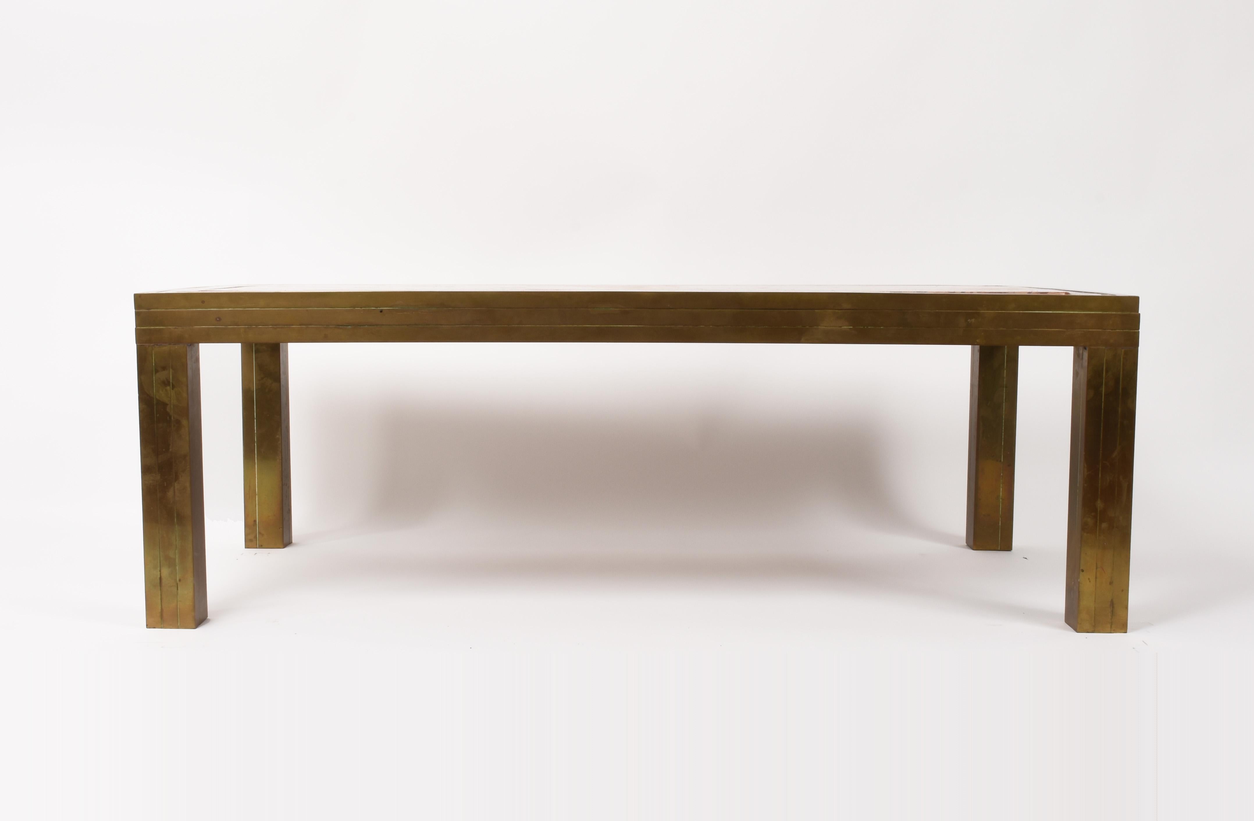 Italian  Coffee Table, Brass and Marble Red Verona Mid-Century Modern, Italy