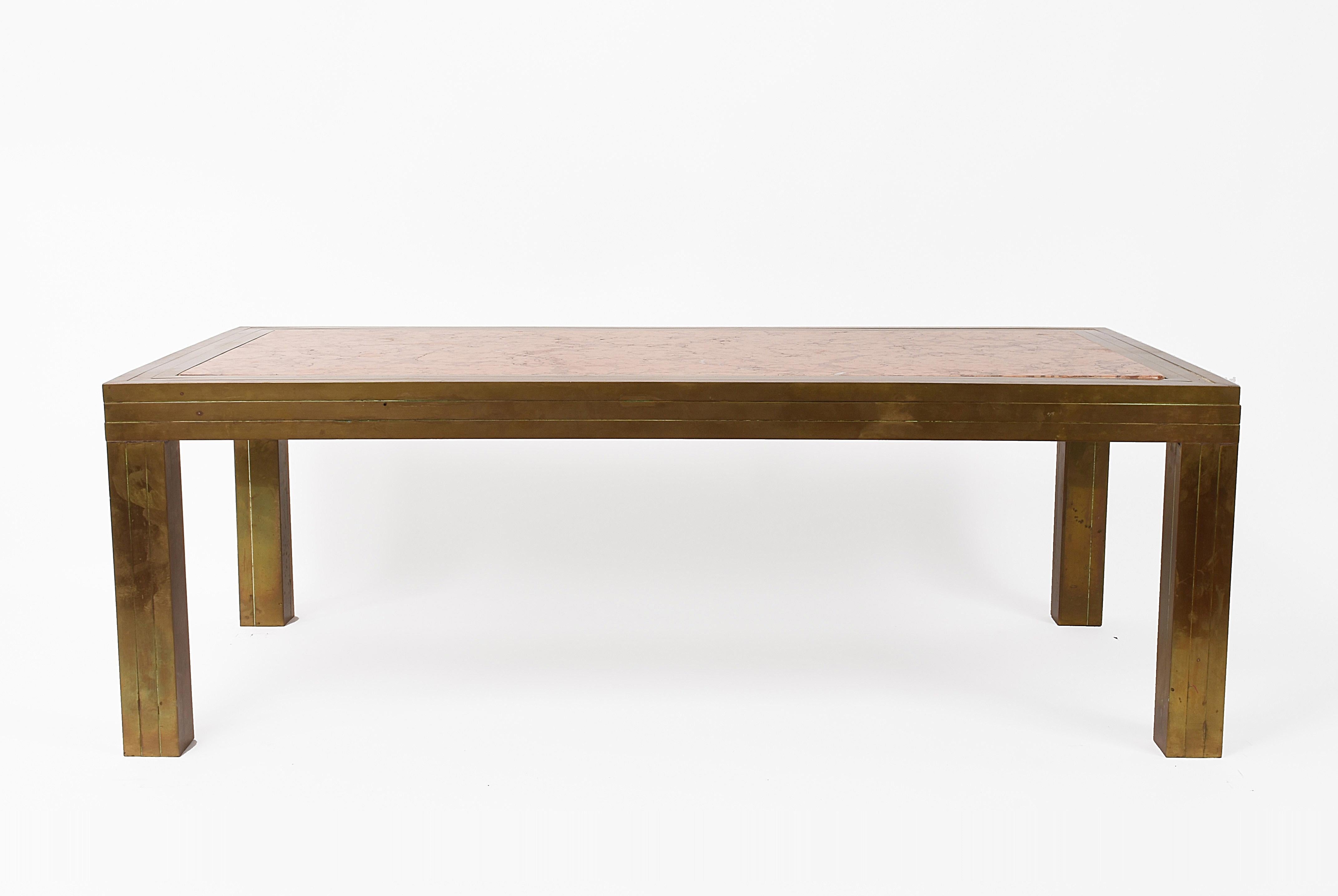  Coffee Table, Brass and Marble Red Verona Mid-Century Modern, Italy 2