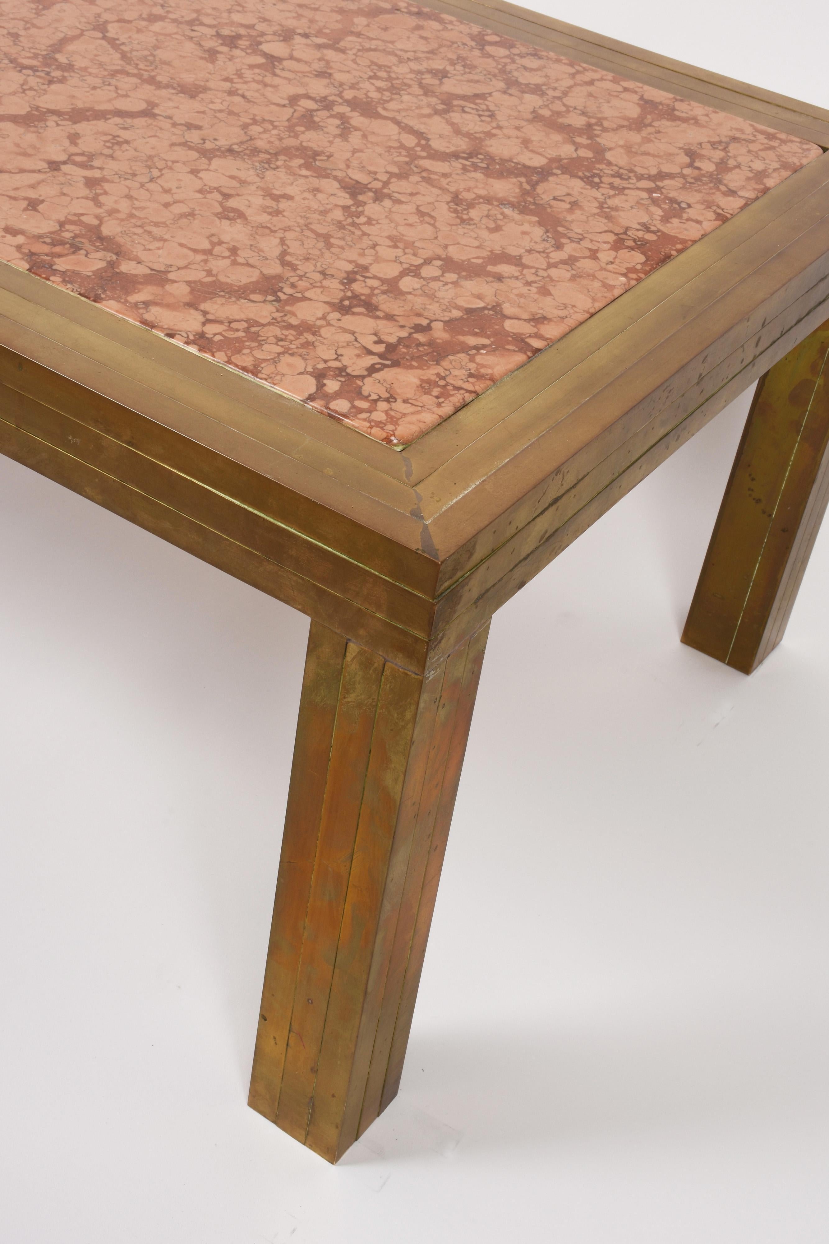  Coffee Table, Brass and Marble Red Verona Mid-Century Modern, Italy 3