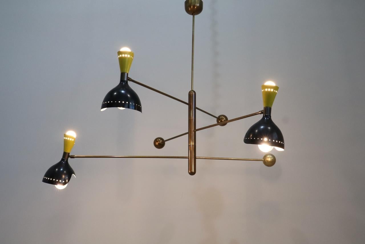 Stilnovo Style Midcentury Three-Arm Brass Italian Chandelier, 1960 5