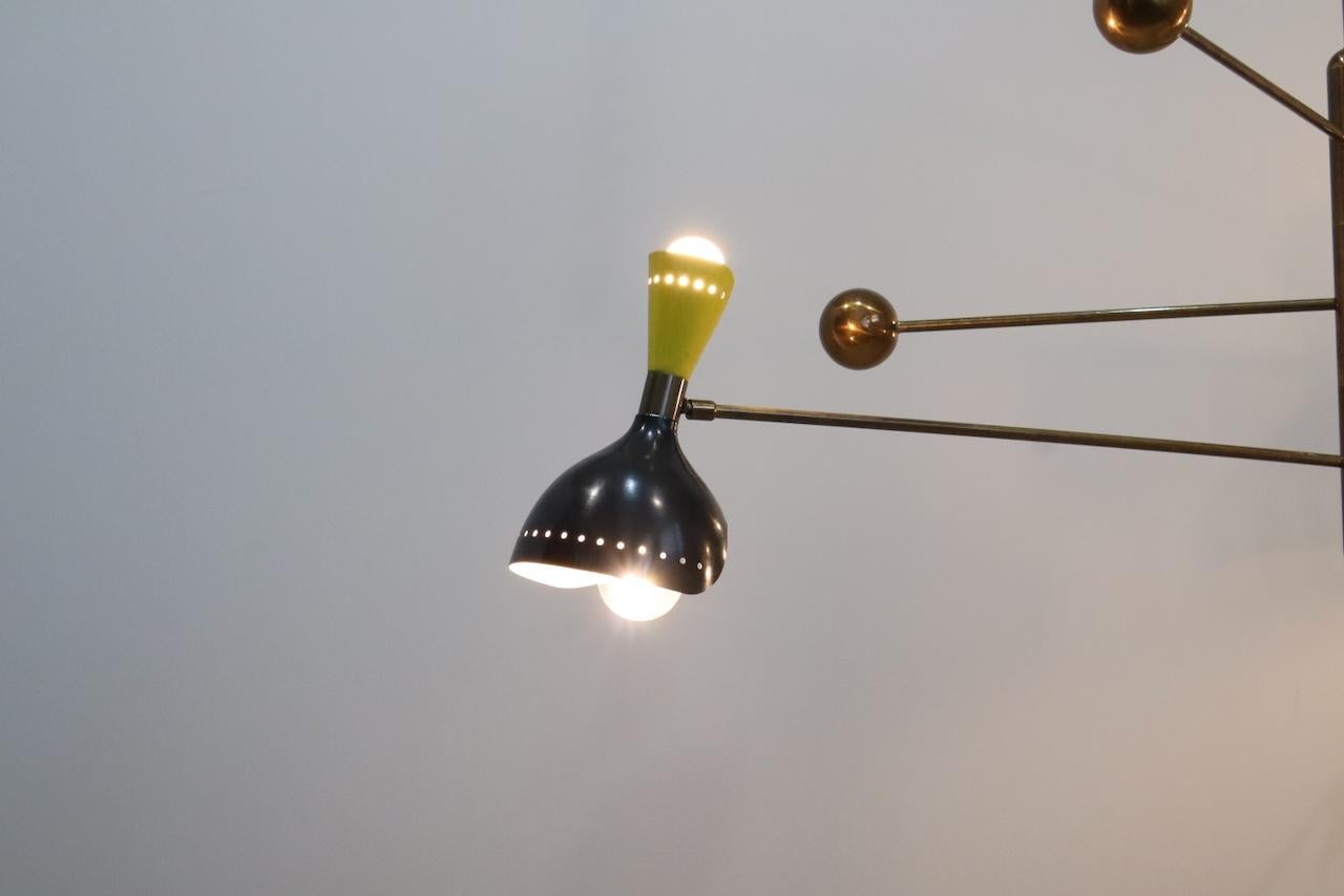 Stilnovo Style Midcentury Three-Arm Brass Italian Chandelier, 1960 6
