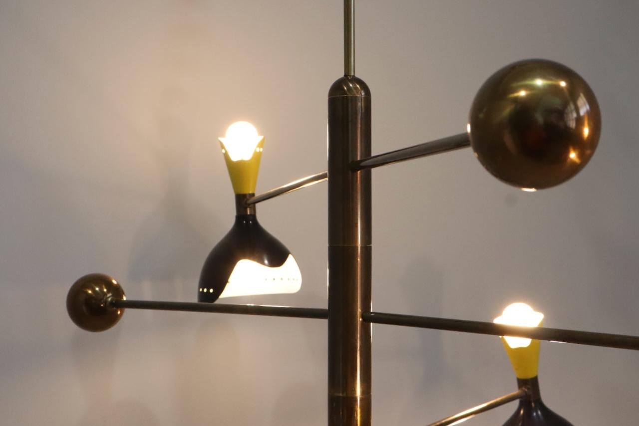 Stilnovo Style Midcentury Three-Arm Brass Italian Chandelier, 1960 9