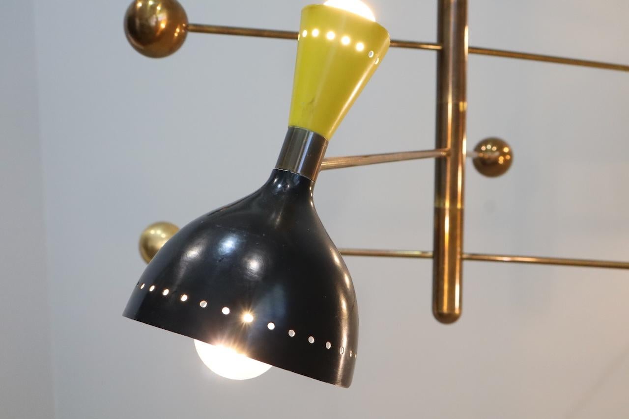 Stilnovo Style Midcentury Three-Arm Brass Italian Chandelier, 1960 10