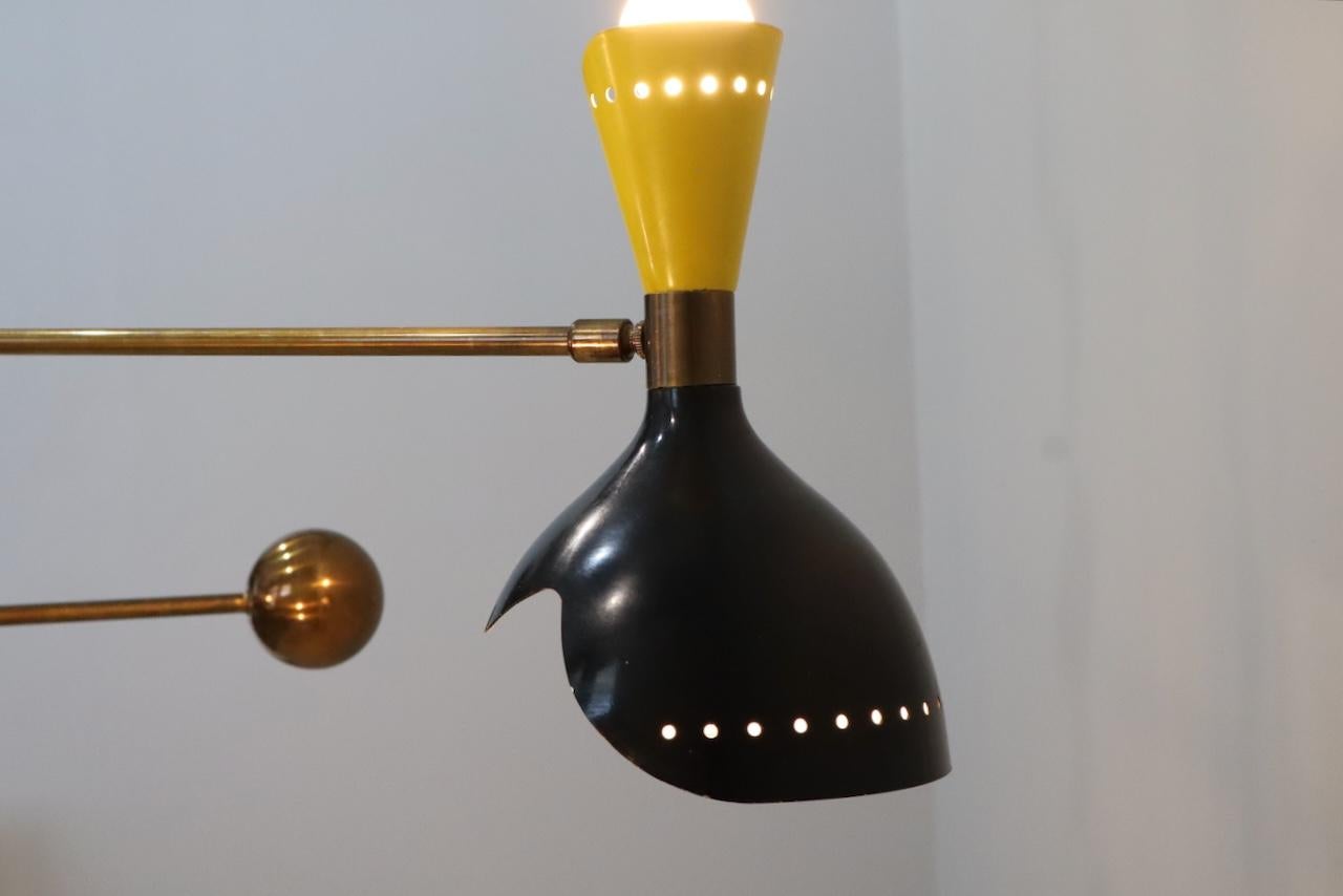 Stilnovo Style Midcentury Three-Arm Brass Italian Chandelier, 1960 11