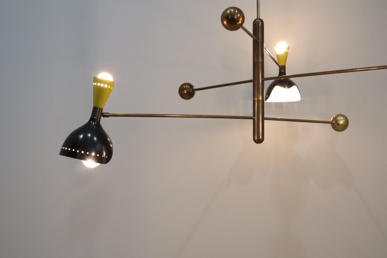Stilnovo Style Midcentury Three-Arm Brass Italian Chandelier, 1960 1