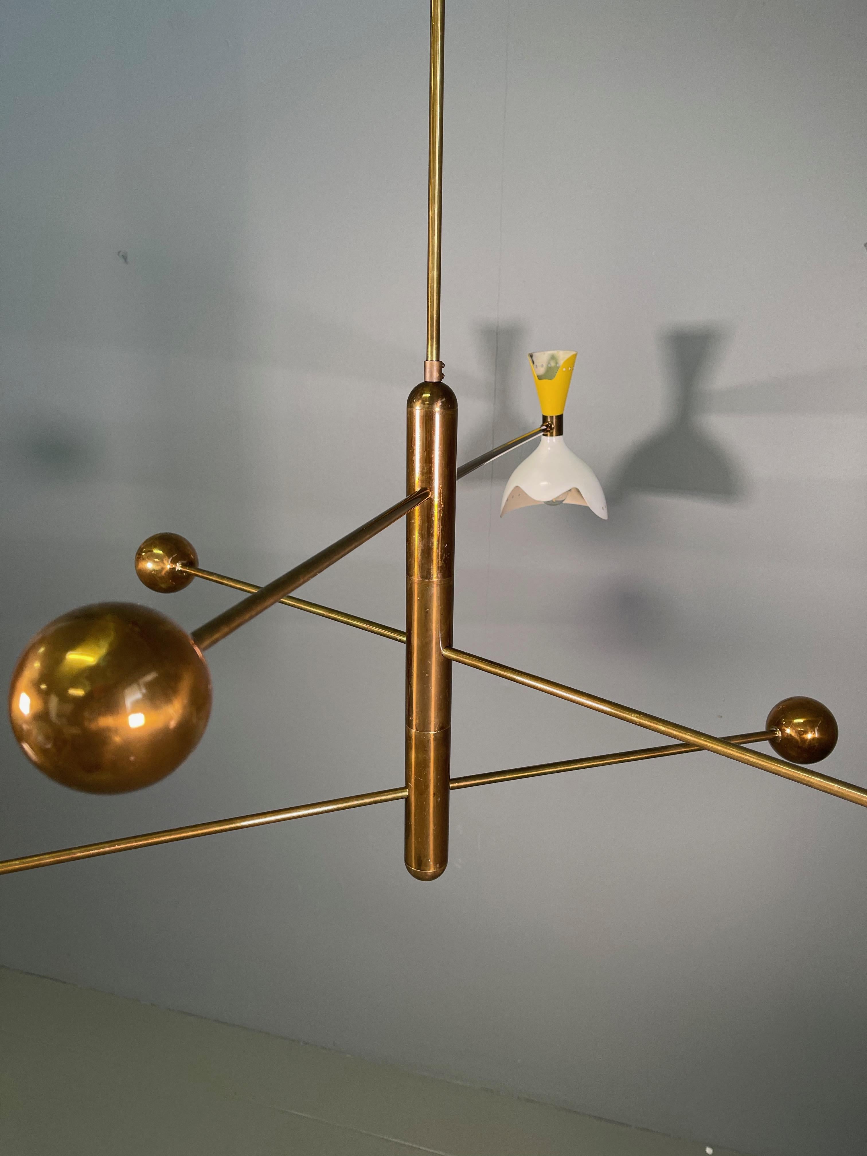 Attributed Stilnovo Midcentury Three-Arm Brass Italian Chandelier, 1960 1