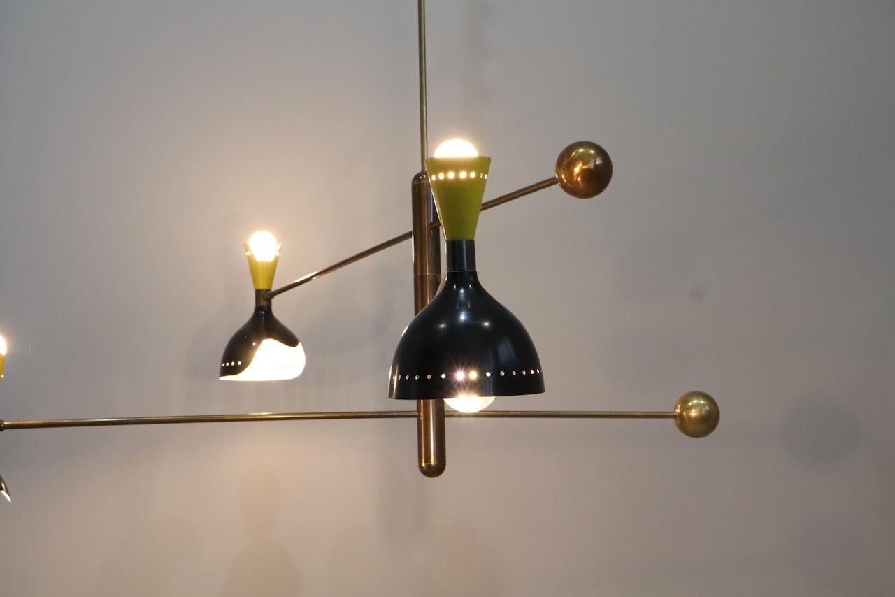 Stilnovo Style Midcentury Three-Arm Brass Italian Chandelier, 1960 3