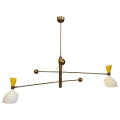 Attributed Stilnovo Midcentury Three-Arm Brass Italian Chandelier, 1960