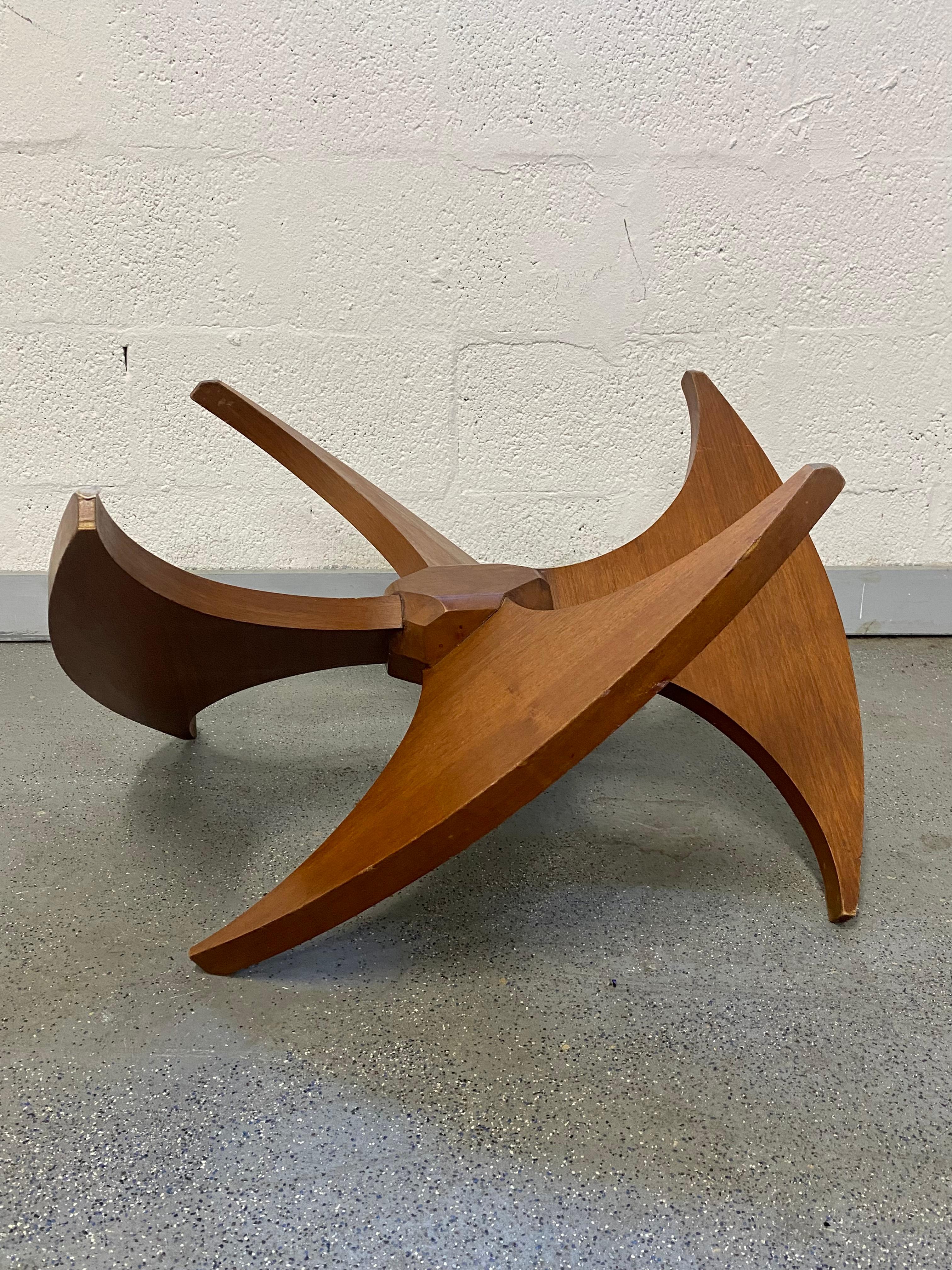 Glass Attributed to Adrian Pearsall Walnut Propeller Sculptural Woof Coffee Table For Sale