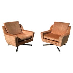 Attributed to Airborne, Pair of Swivel Lounge Chairs, Velvet, France, 1960s