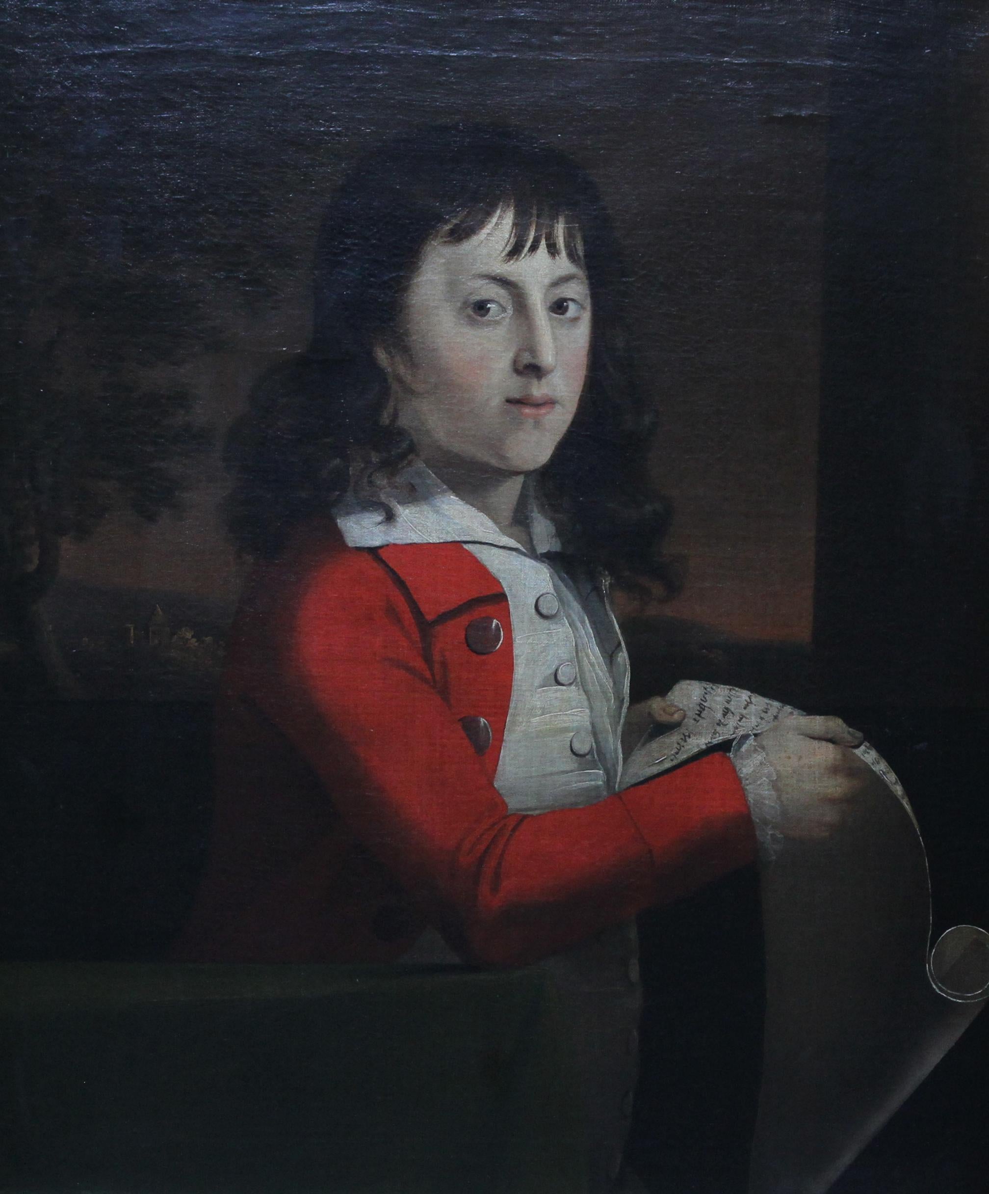 Portrait of a Young Boy Thomas Wagstaff - Scottish art 18th century oil painting - Painting by Attributed to Alexander Nasmyth
