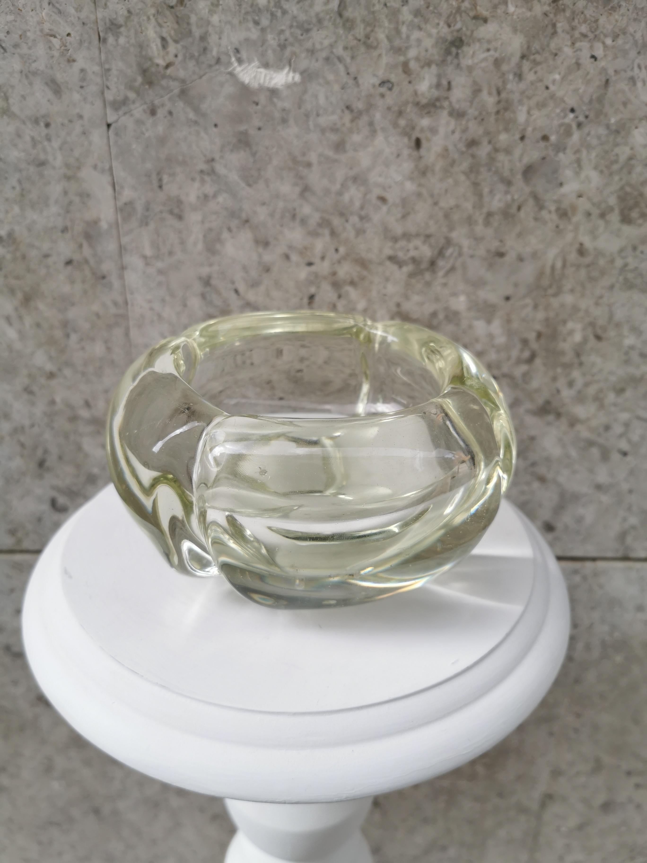 Hand-Crafted Attributed to Alfredo Barbini, Clear Glass Ashtray For Sale