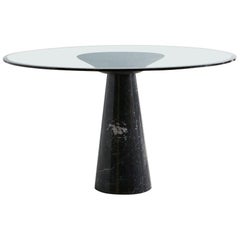 In the Style of Mangiarotti, Nero Marquina Marble Dining Table w/Glass Top
