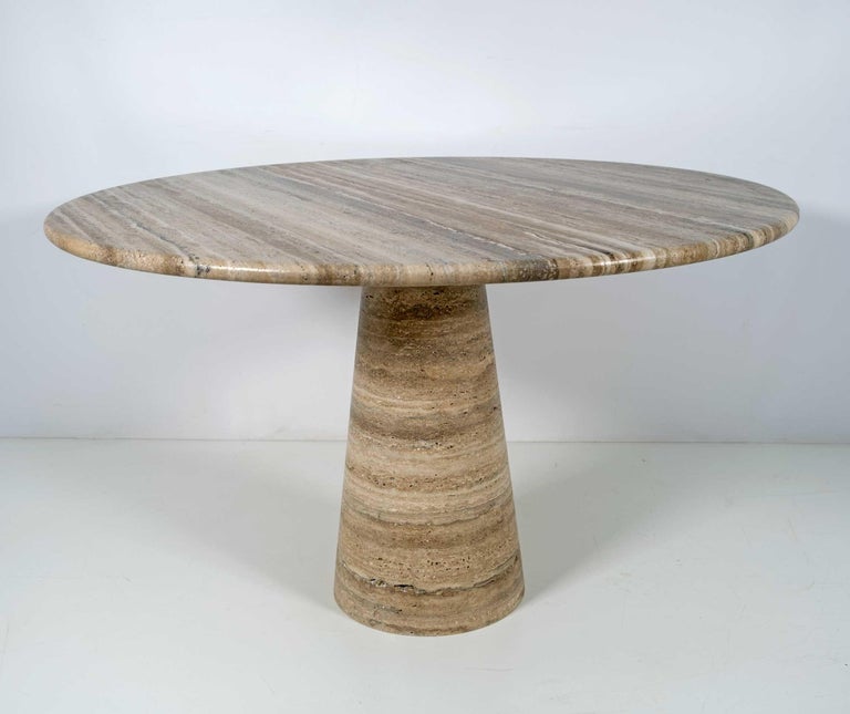 Attributed to Angelo Mangiarotti Travertine Round Dining Table, 70s For