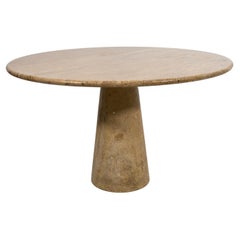 Attributed to Angelo Mangiarotti Travertine Round Dining Table, 70s