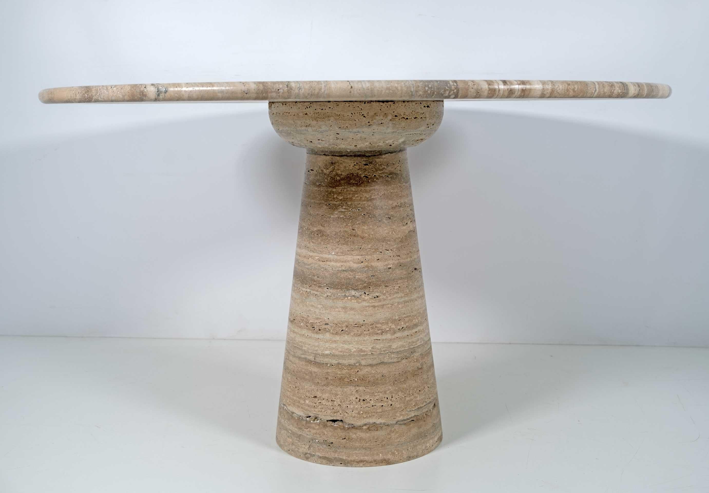 Mid-Century Modern Attributed to Angelo Mangiarotti Travertine Round Dining Table, 70s