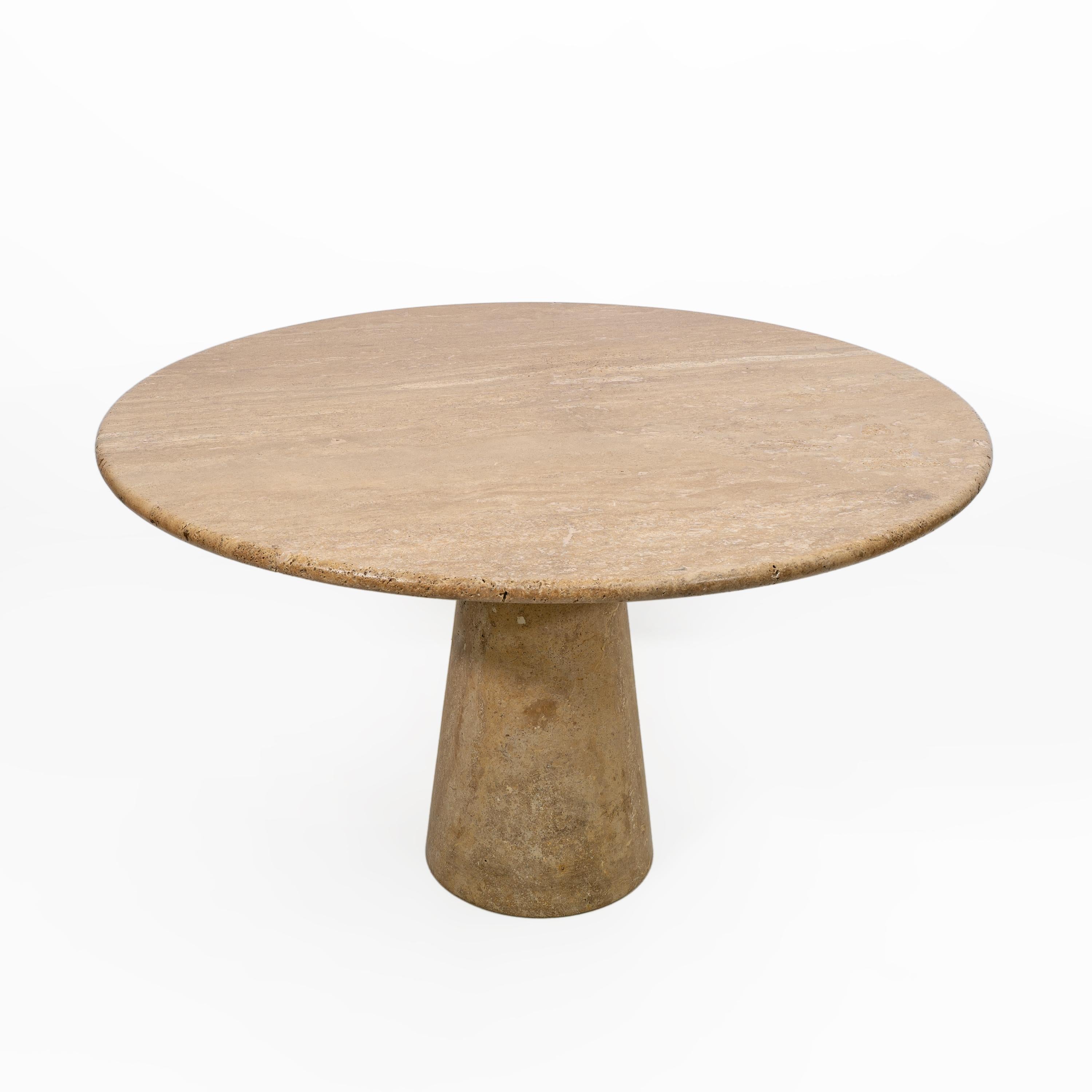 Mid-Century Modern Attributed to Angelo Mangiarotti Travertine Round Dining Table, 70s For Sale
