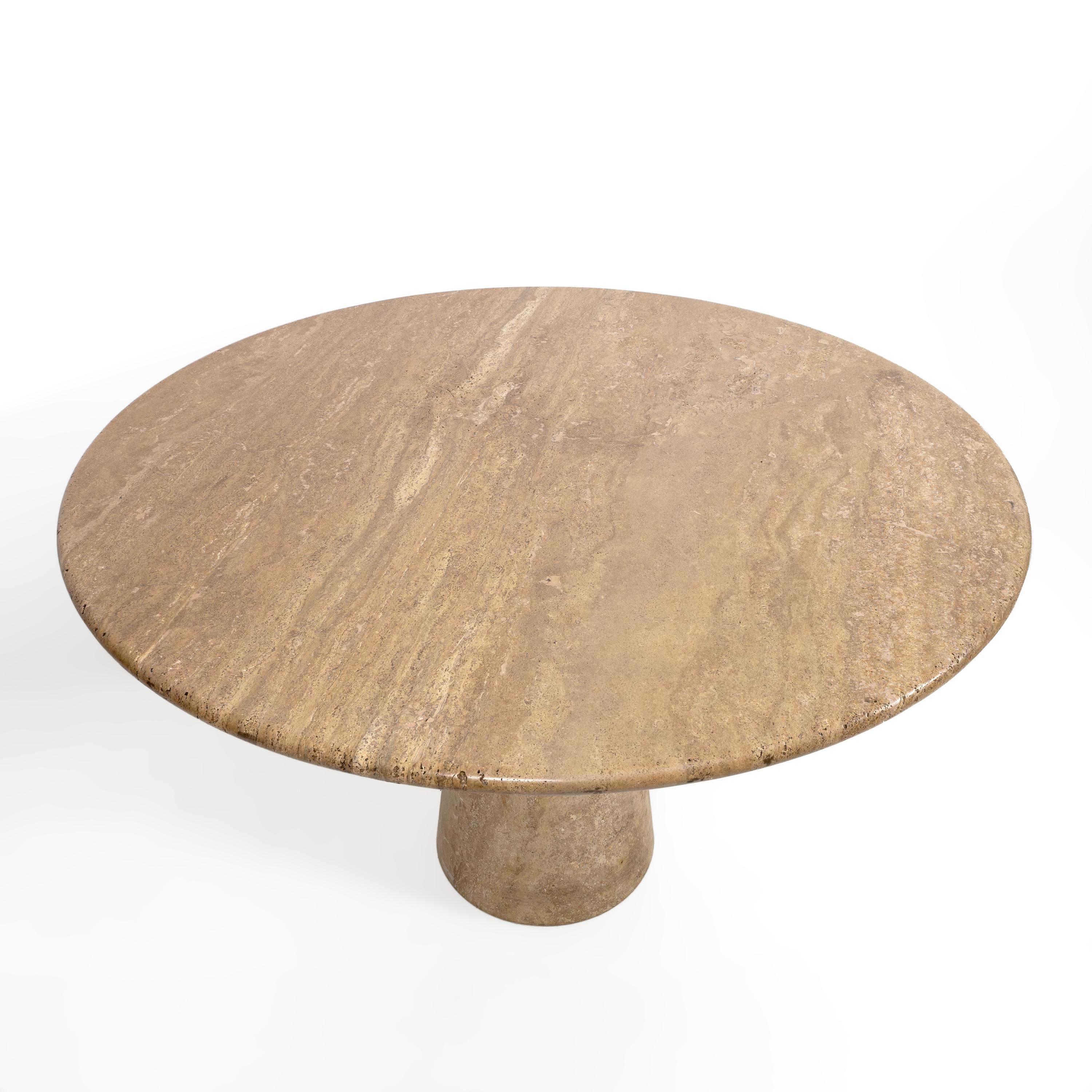 Italian Attributed to Angelo Mangiarotti Travertine Round Dining Table, 70s For Sale