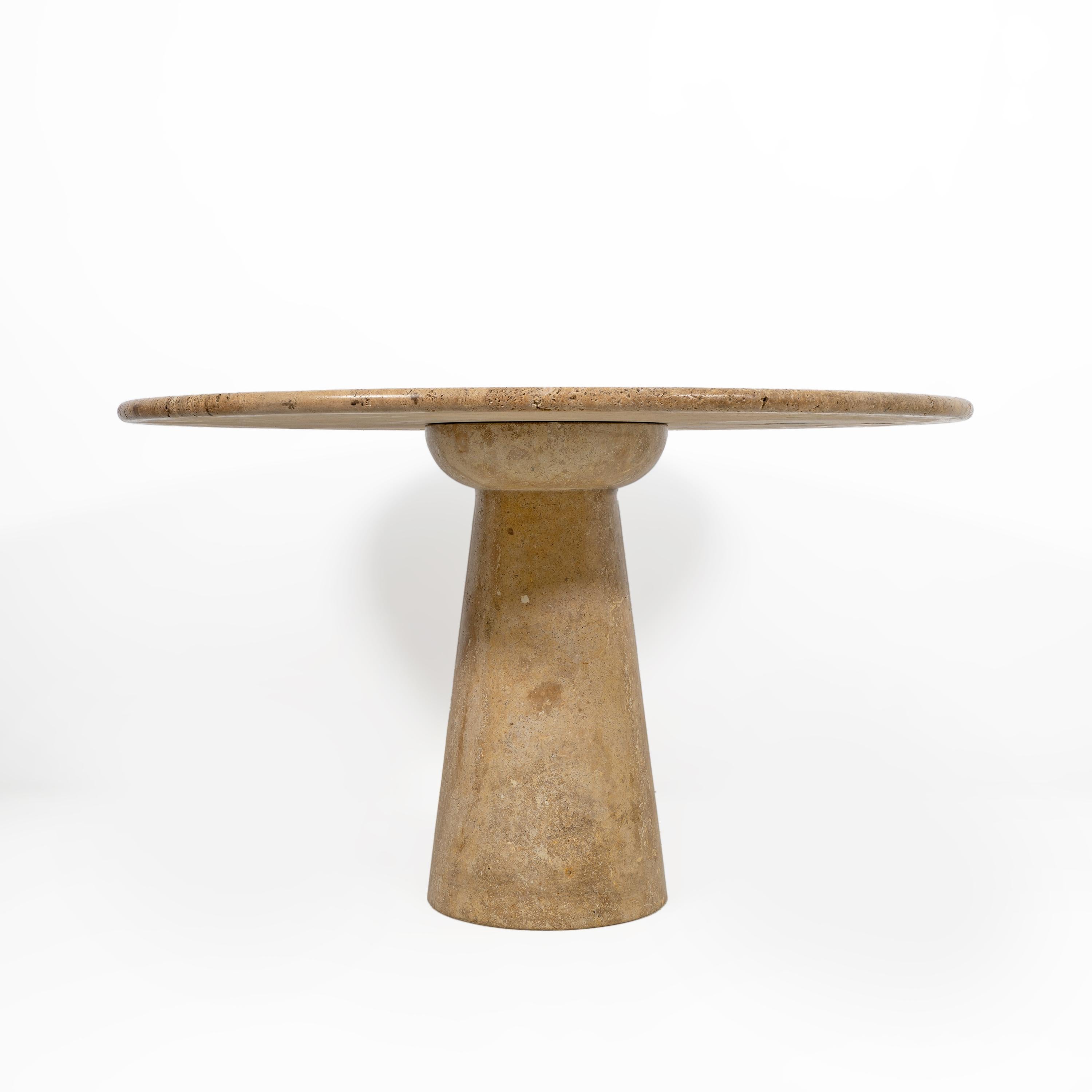 Late 20th Century Attributed to Angelo Mangiarotti Travertine Round Dining Table, 70s For Sale