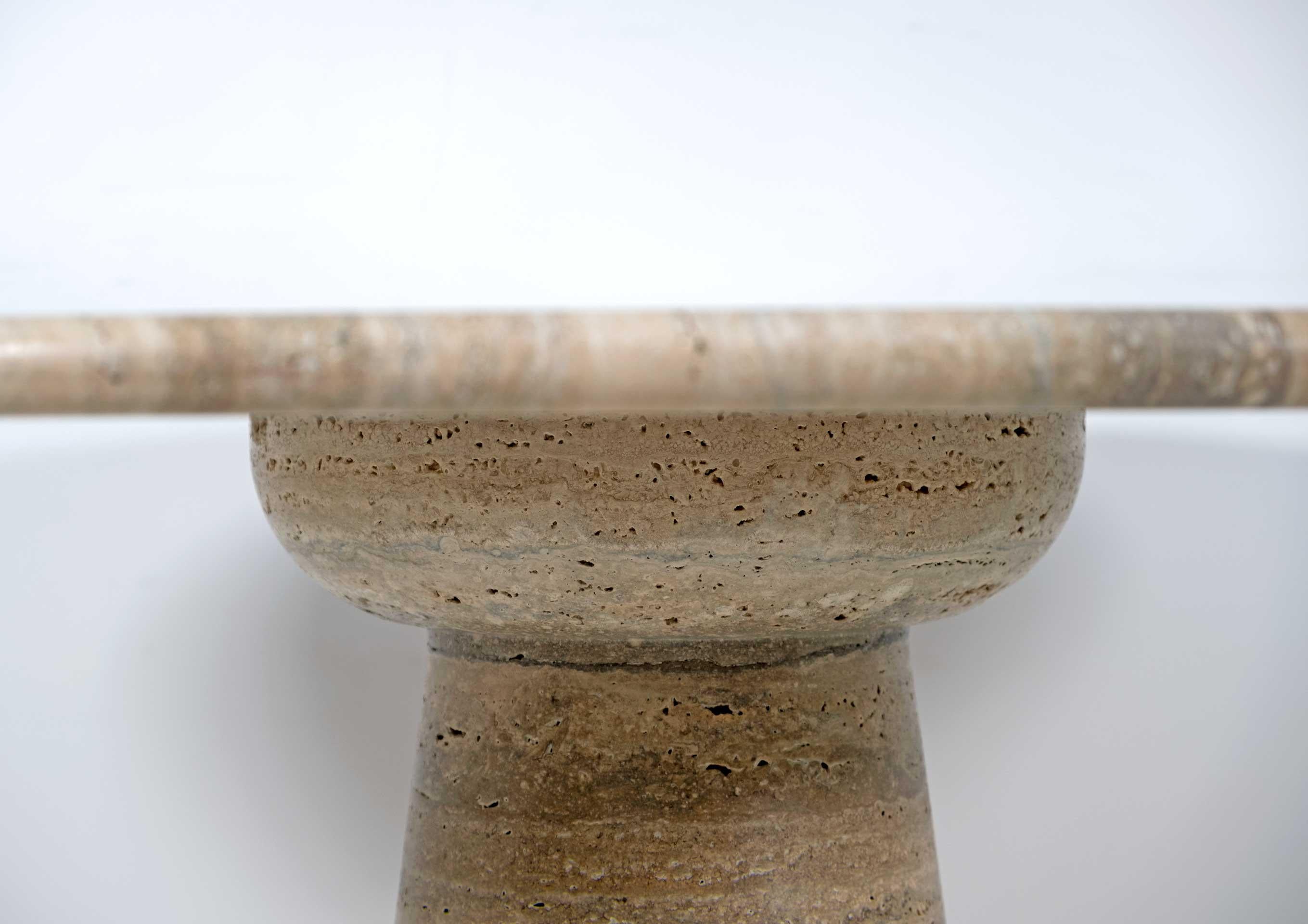 Attributed to Angelo Mangiarotti Travertine Round Dining Table, 70s 1