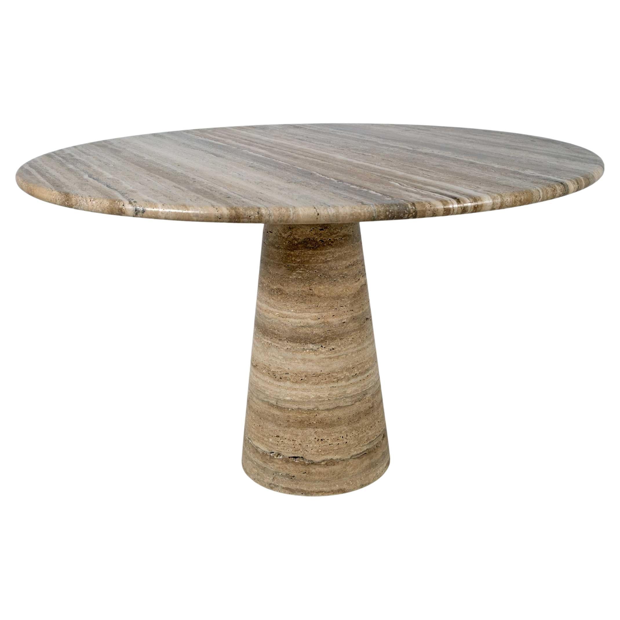 Attributed to Angelo Mangiarotti Travertine Round Dining Table, 70s