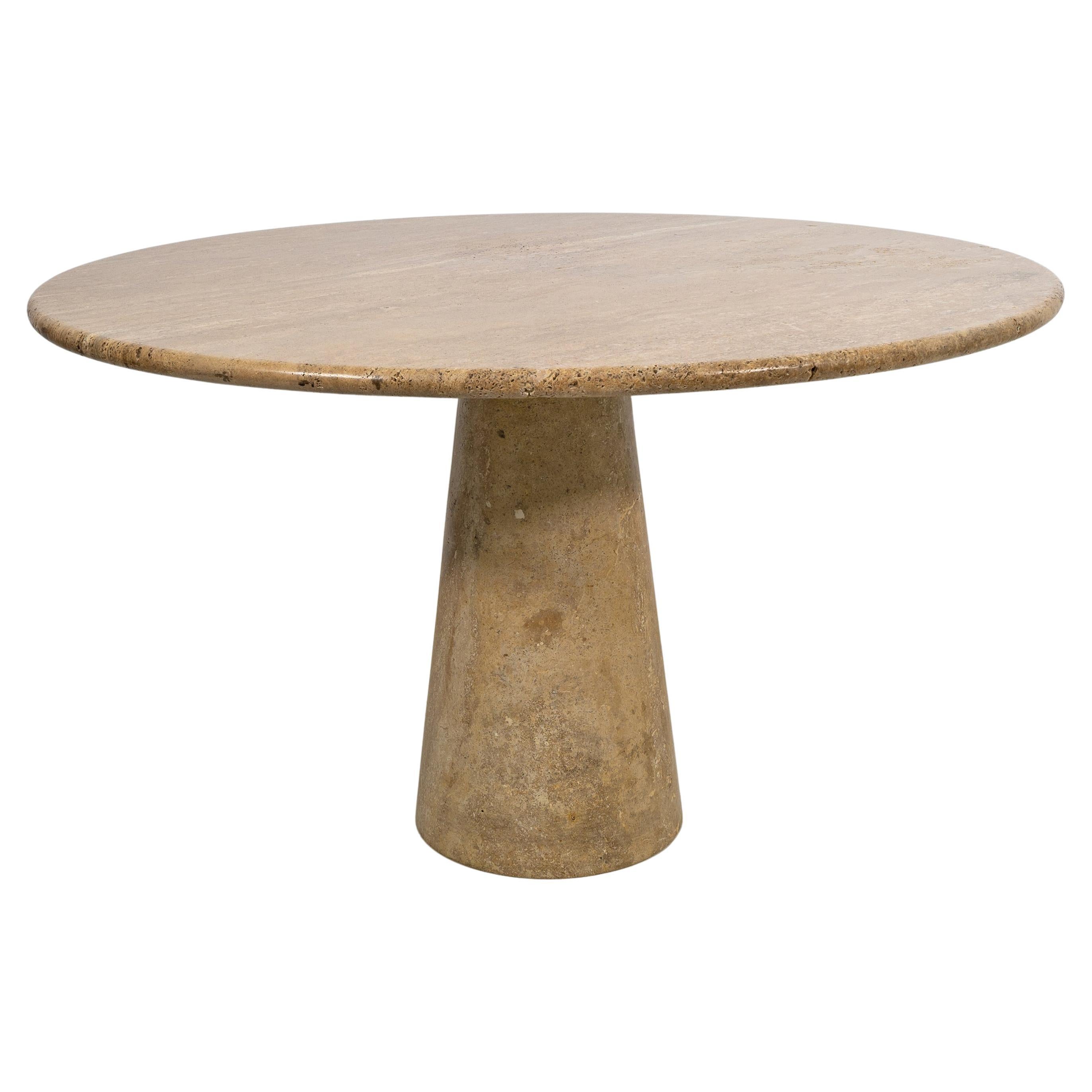 Attributed to Angelo Mangiarotti Travertine Round Dining Table, 70s For Sale