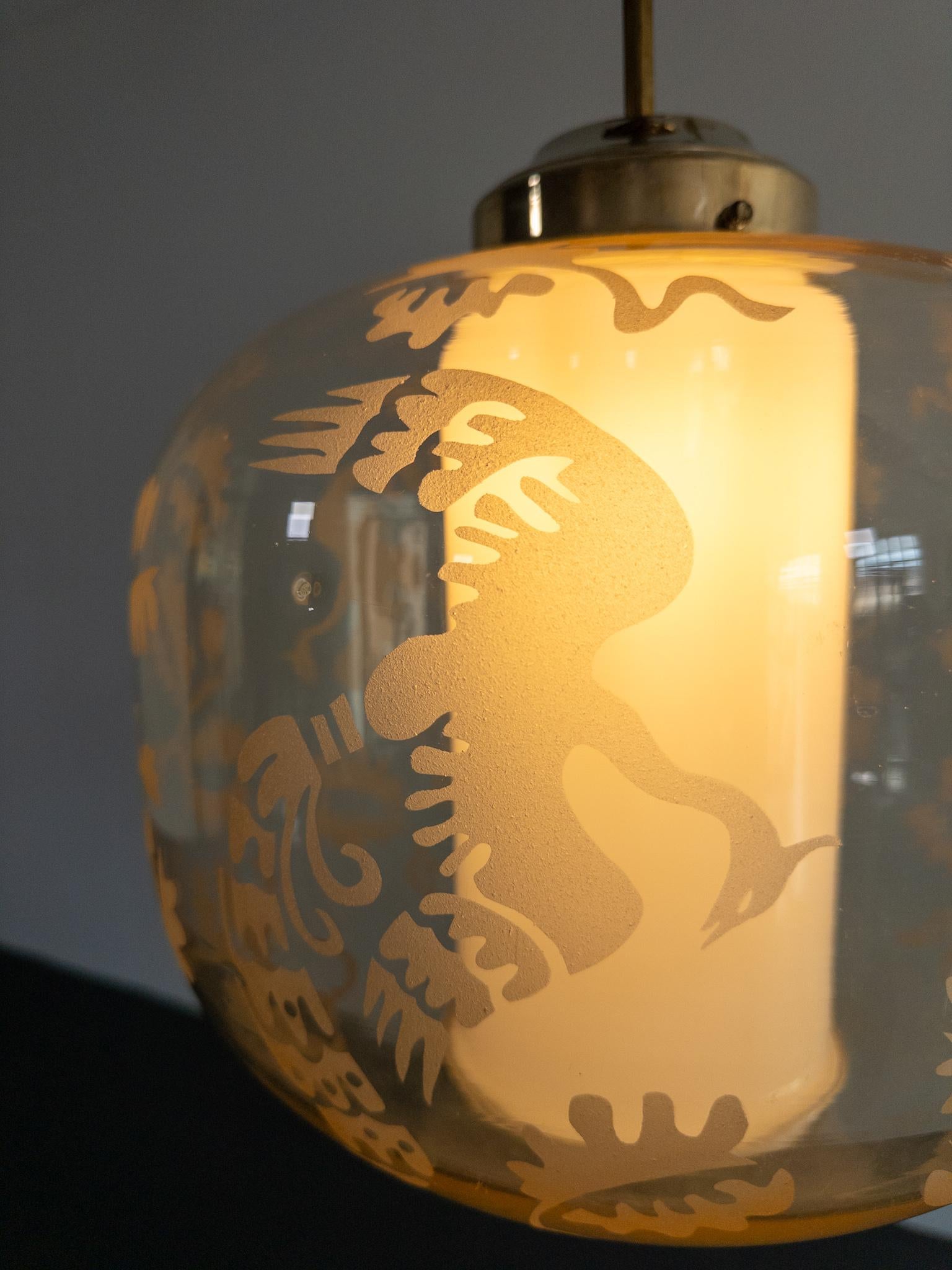 Atribuido a Arvid Böhlmarks Lampfabrik - Colgante de vidrio grabado 