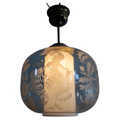 Arvid Böhlmarks Lampfabrik - Anhänger "Vogel & Eiche" aus geätztem Glas