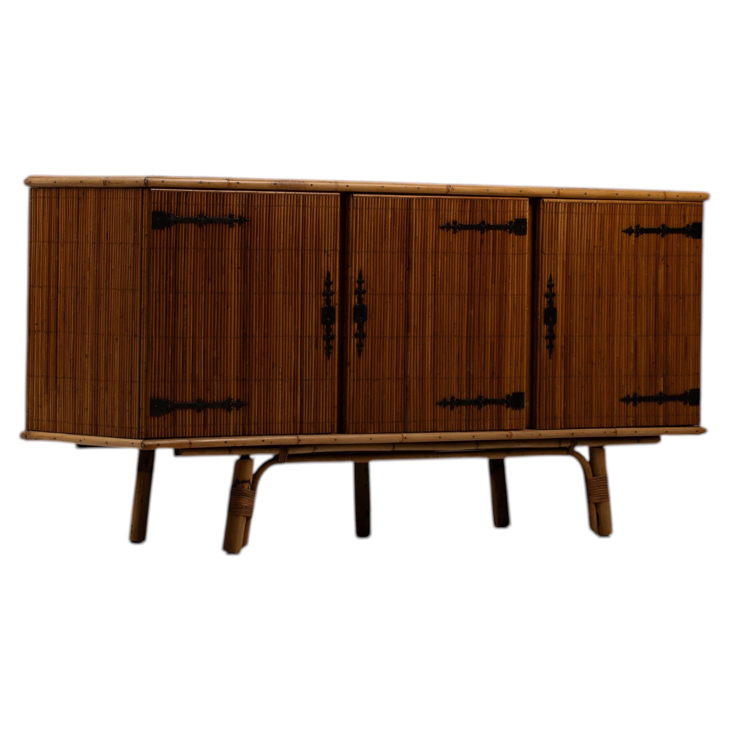 Rattan Sideboard by Adrien Audoux and Frida Minnet, France, 1950s
